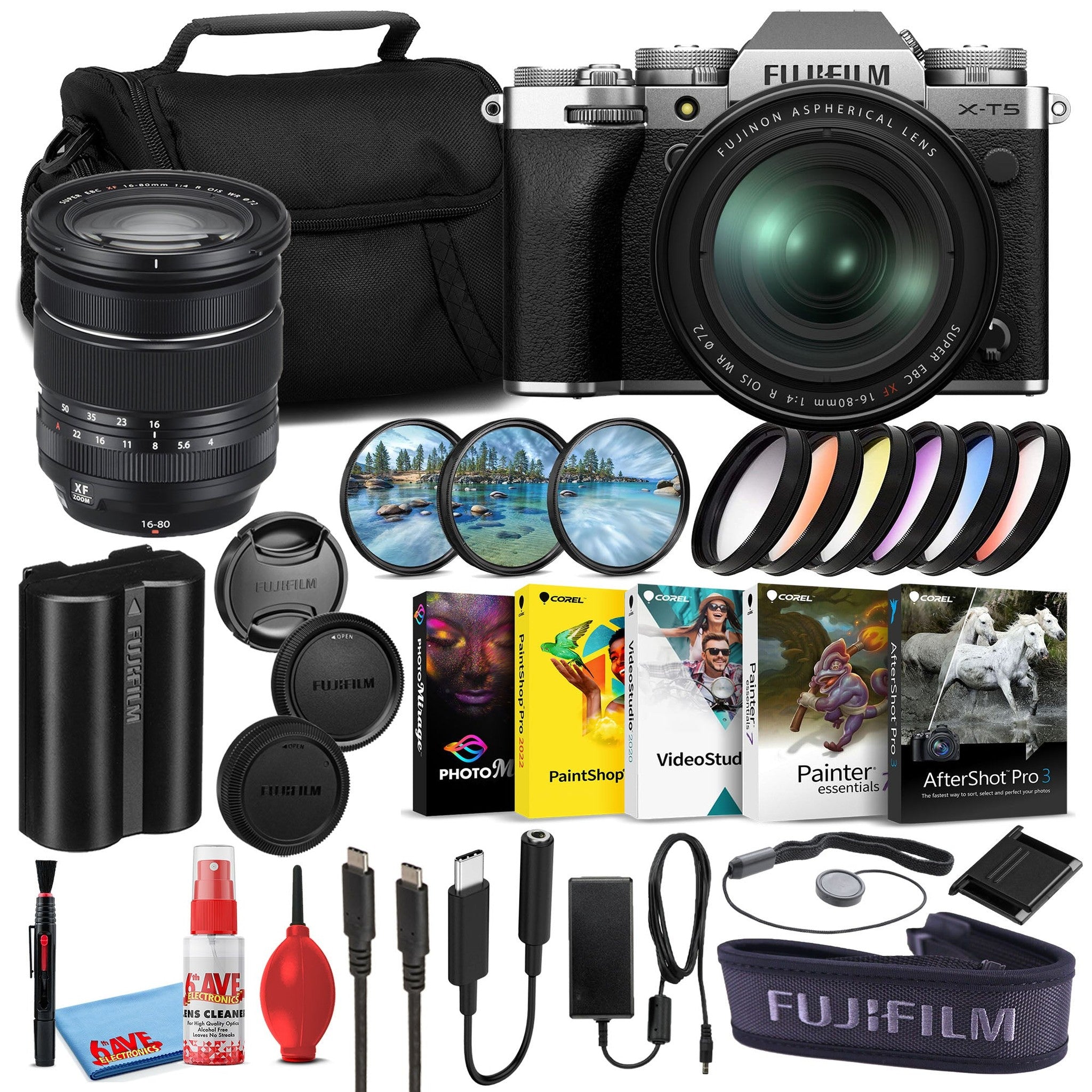 Fujifilm X-T5 Mirrorless Camera with 16-80mm Lens Silver Corel Software Bundle Fujifilm