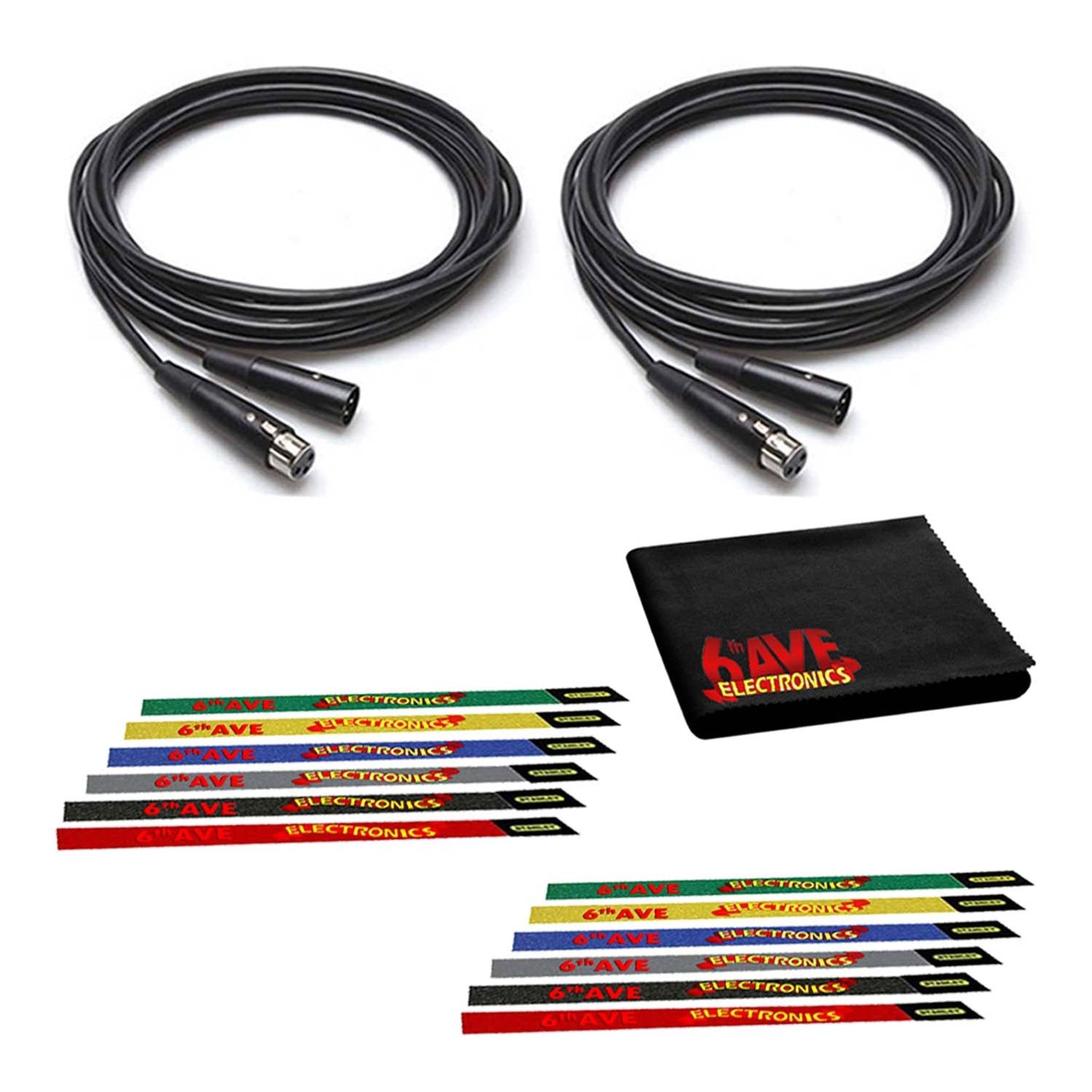 Hosa 10-Foot XLR cable 2-Pack Bundled with Ten 10 Reusable Cable Ties and 6Ave Cleaning Cloth Hosa