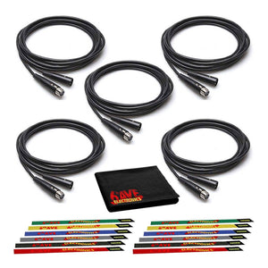 Hosa 10-Foot XLR Cable 5-Pack Bundled with Ten 10 Reusable Velcro Cable Ties and 6Ave Cleaning Cloth Hosa