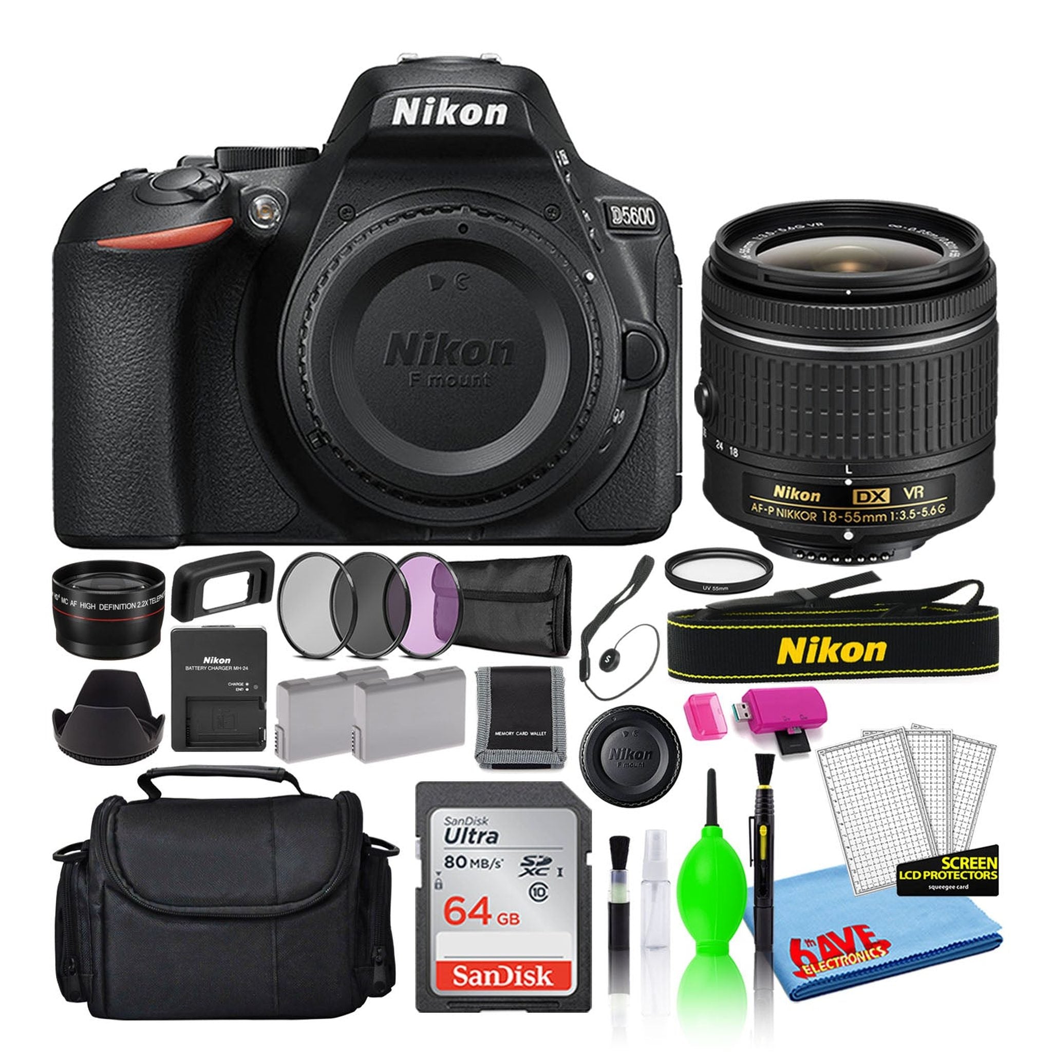 Nikon D5600 Digital Camera with 18-55mm Lens 1576 + SD Card + Batteries Intl - Reconditioned Nikon