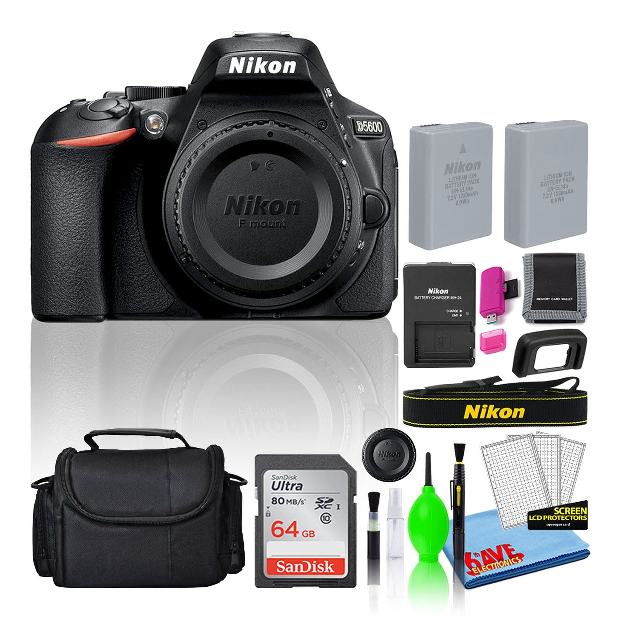 Nikon D5600 Digital Camera Body Only 1575 + 64GB SD Card + Camera Bag Intl - Reconditioned Nikon