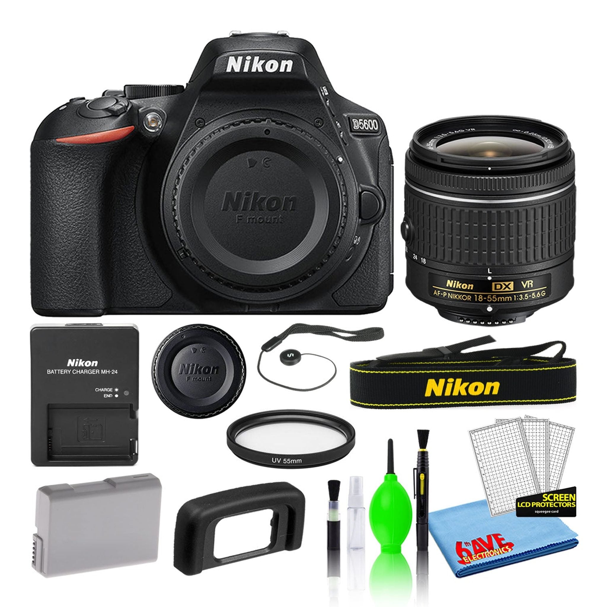 Nikon D5600 Digital Camera with AF-P 18-55mm Lens 1576 + 55mm UV Filter Intl - Reconditioned Nikon