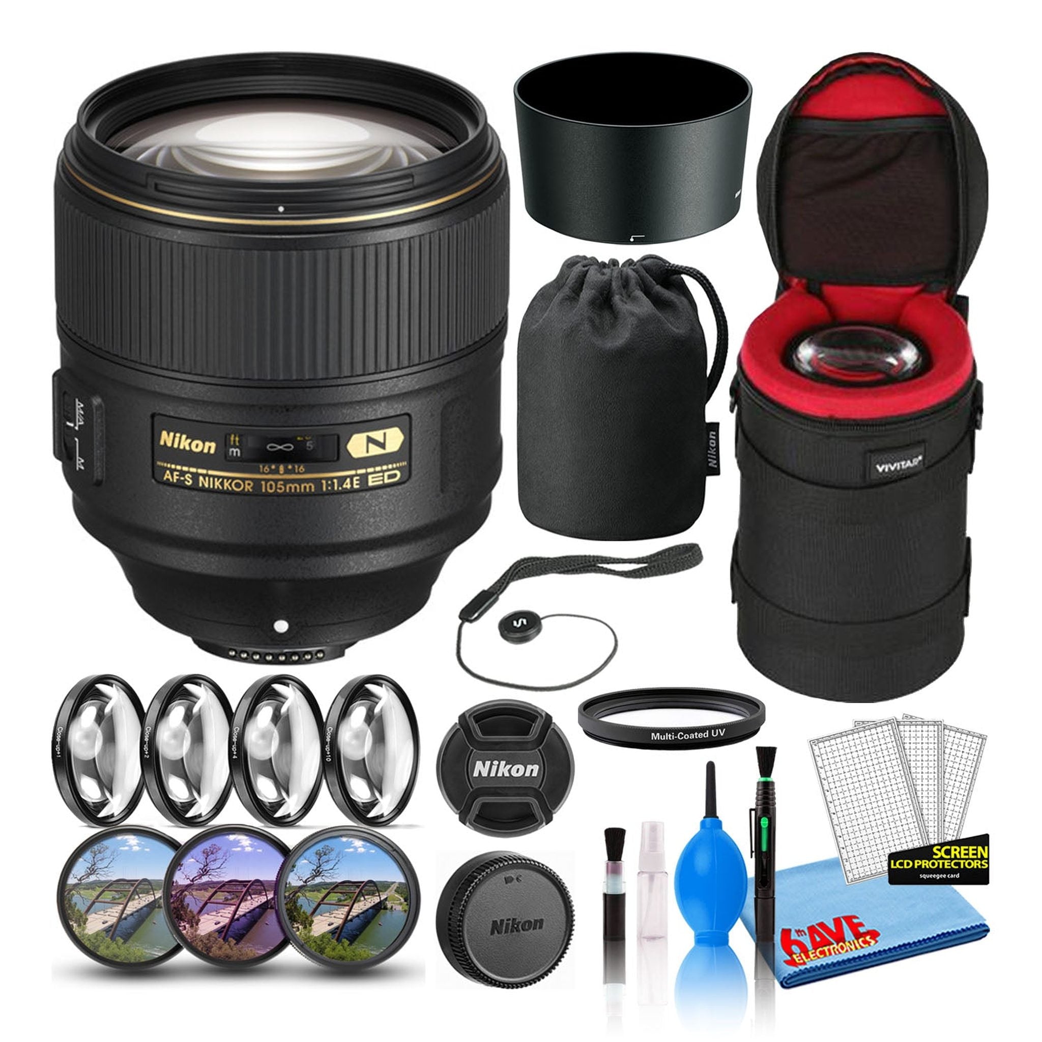 Nikon AF-S 105mm f/1.4E ED Telephoto Lens 20064 Intl Model Bundle - Reconditioned Nikon