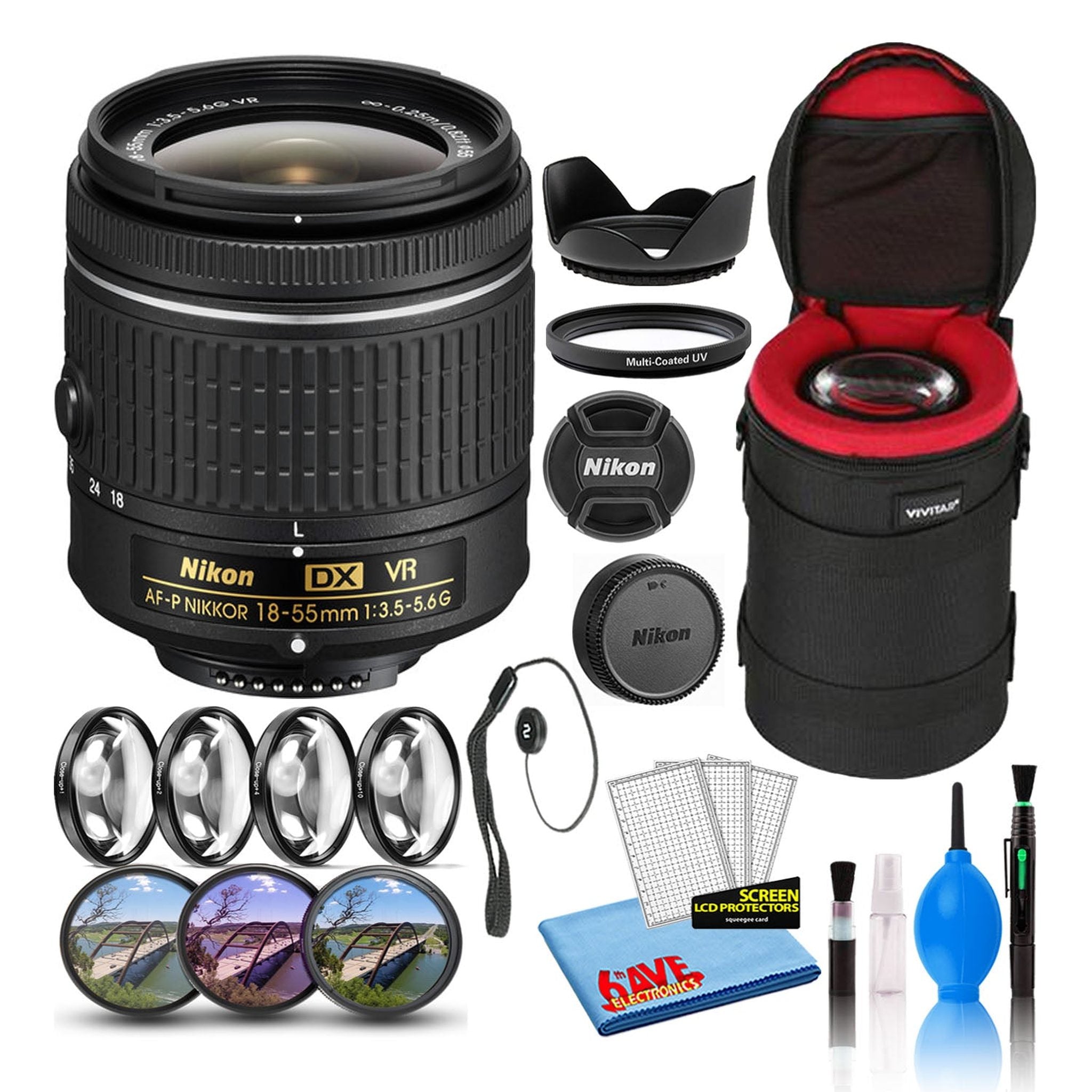 Nikon AF-P DX 18-55mm f/3.5-5.6G VR Lens 20059 Intl Model Bundle - Reconditioned Nikon