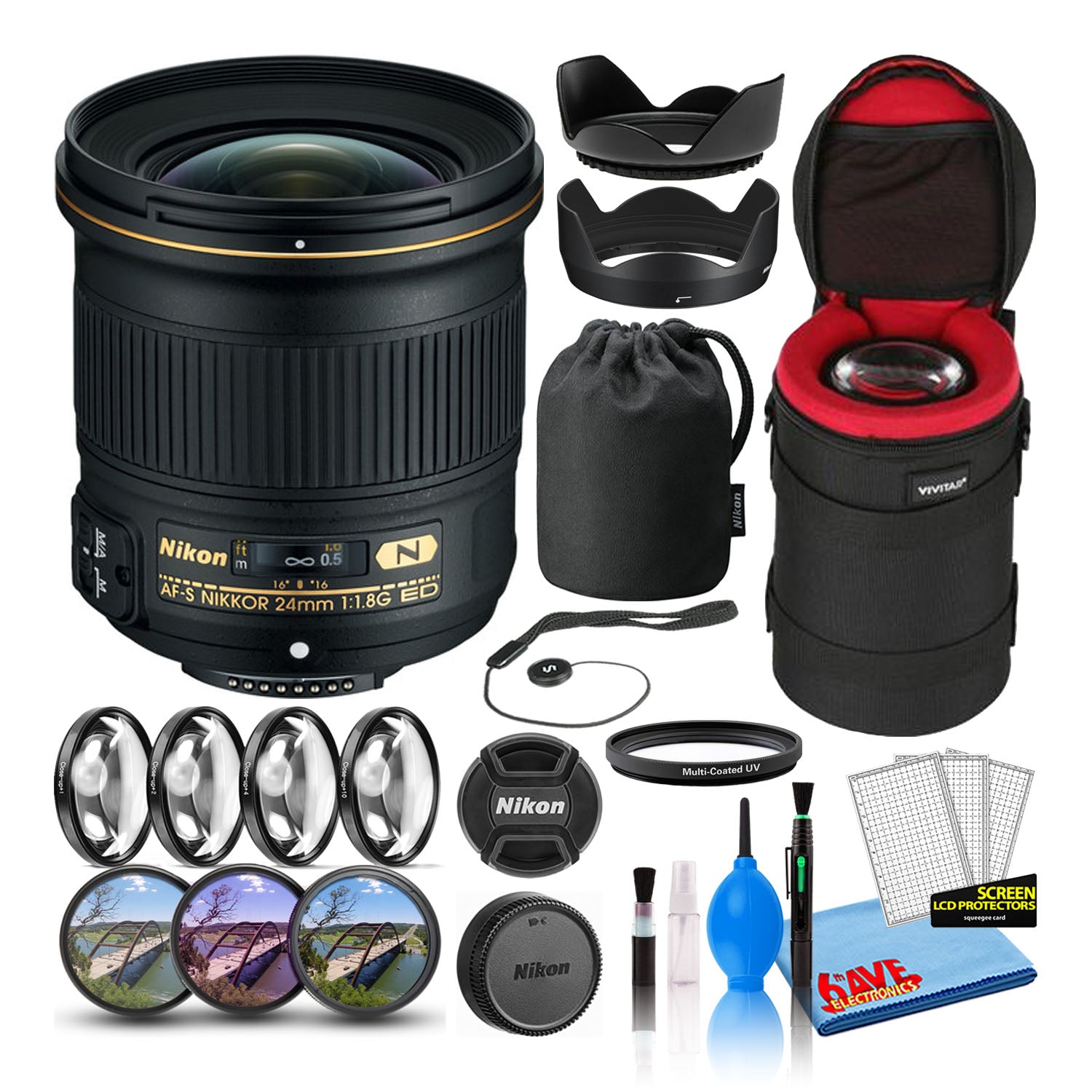 Nikon AF-S 24mm f/1.8G ED Prime Lens 20057 Intl Model Bundle