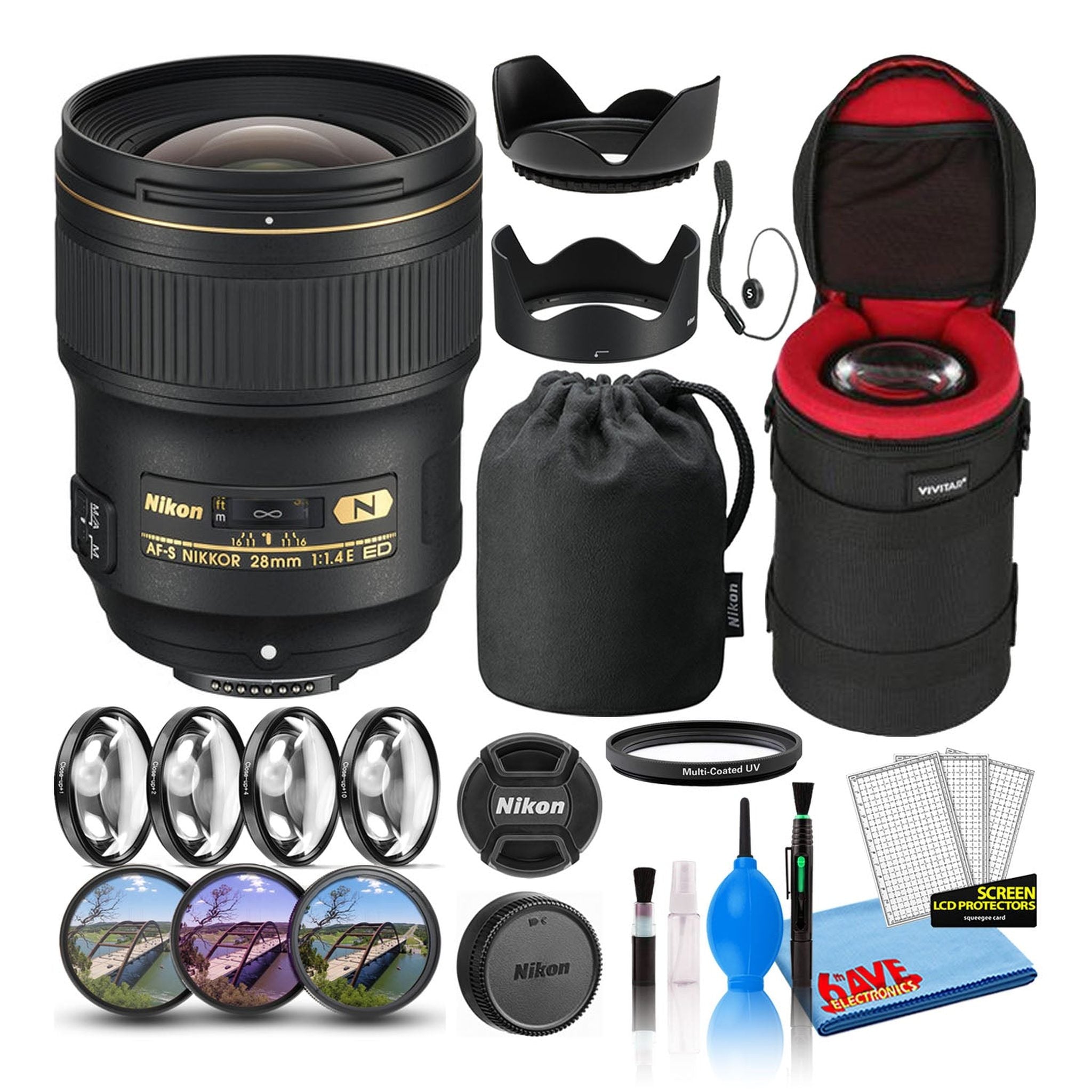 Nikon AF-S 28mm f/1.4E ED Prime Lens 20069 Intl Model Bundle - Reconditioned Nikon