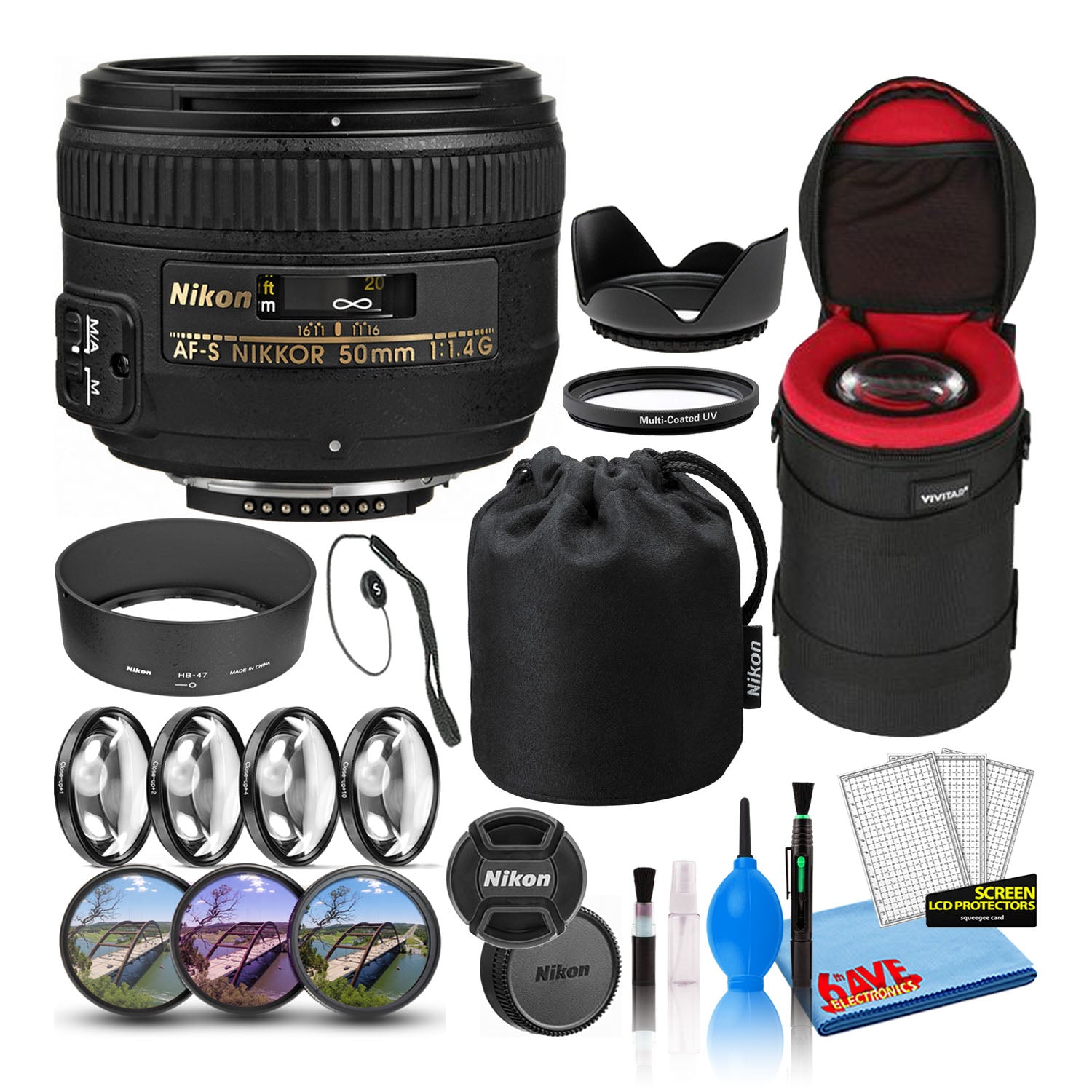 Nikon AF-S 50mm f/1.4G Compact Prime Lens (2180) Intl Model Bundle - Reconditioned