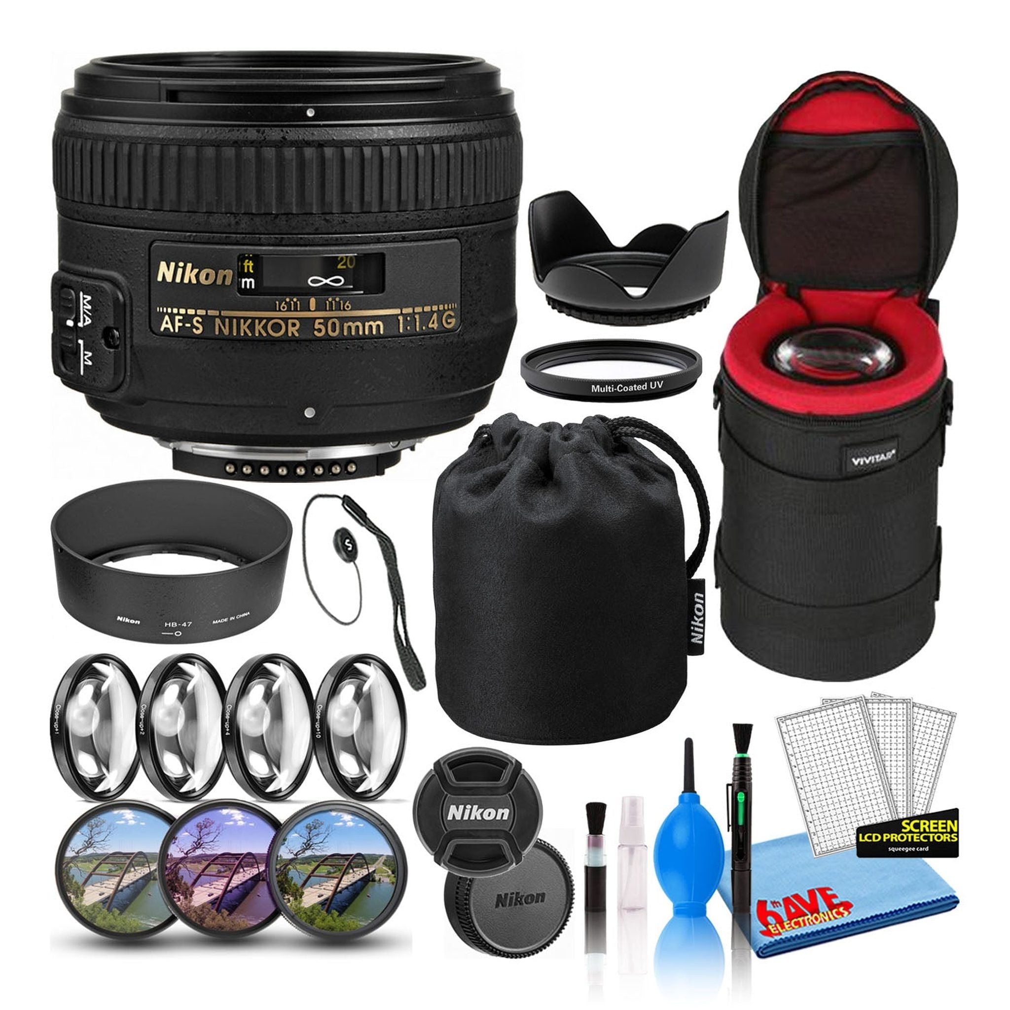Nikon AF-S 50mm f/1.4G Compact Prime Lens 2180 Intl Model Bundle - Reconditioned Nikon