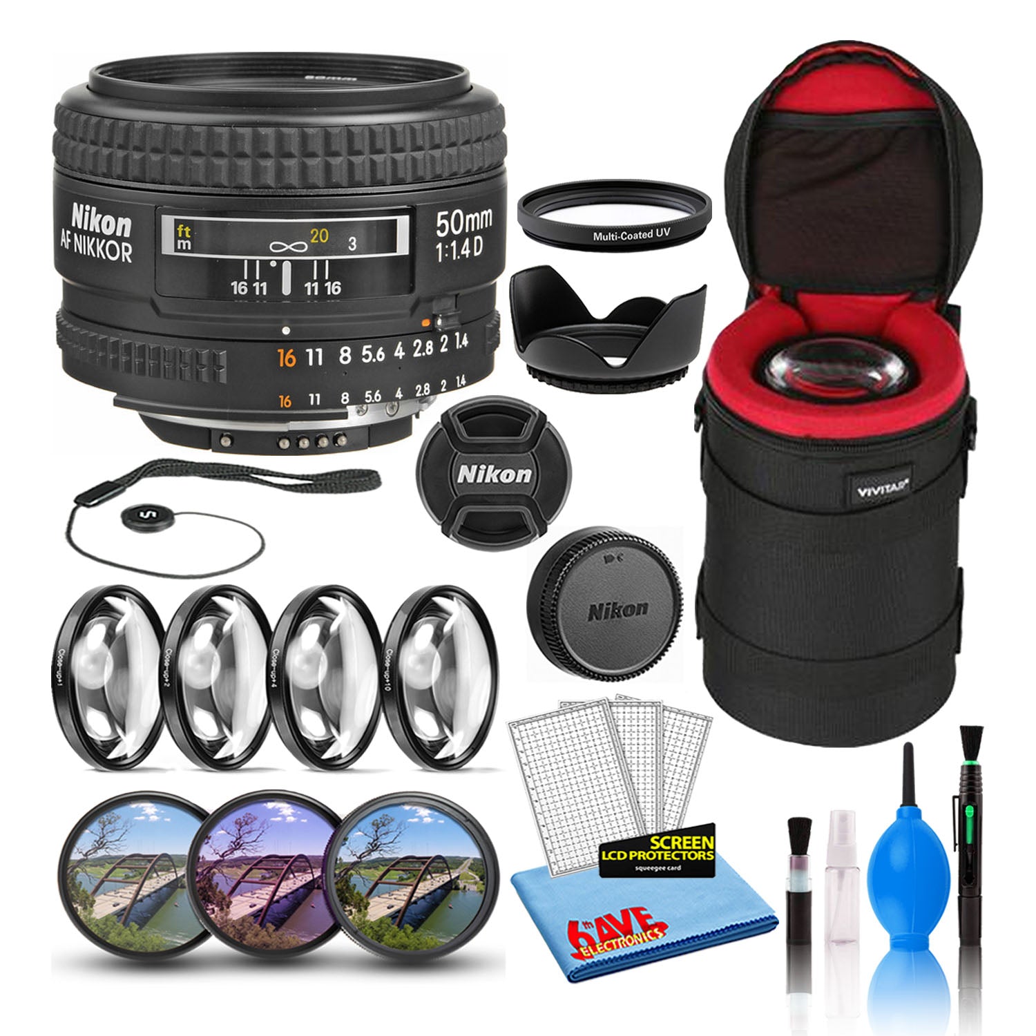 Nikon AF 50mm f/1.4D Compact Prime Lens (1902) Intl Model Bundle - Reconditioned