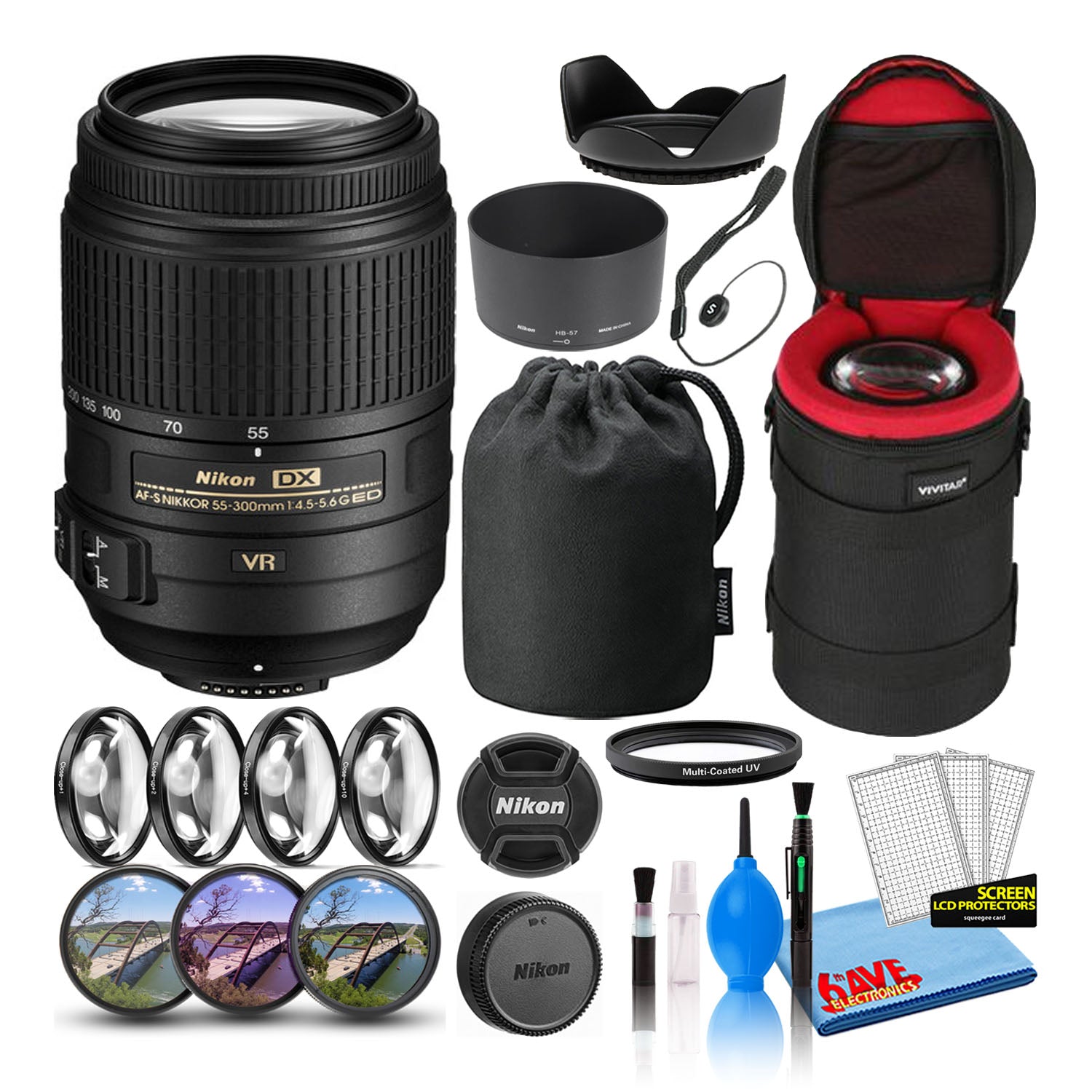 Nikon AF-S DX 55-300mm f/4.5-5.6G ED VR Lens (2197) Intl Model Bundle - Reconditioned