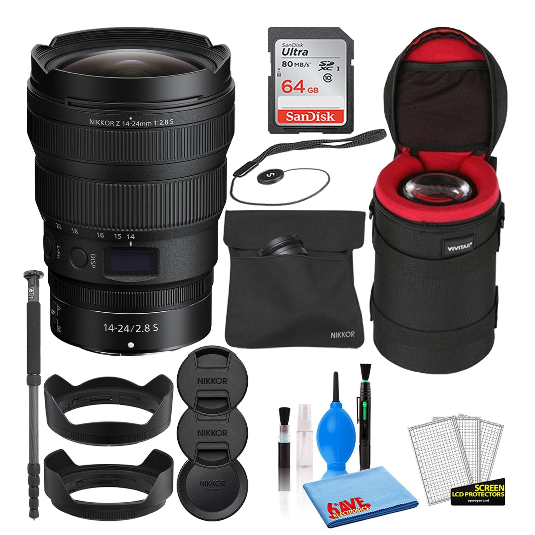 Nikon NIKKOR Z 14-24mm f/2.8 S Lens 20097 Intl Model Bundle + 64GB SD Card Nikon