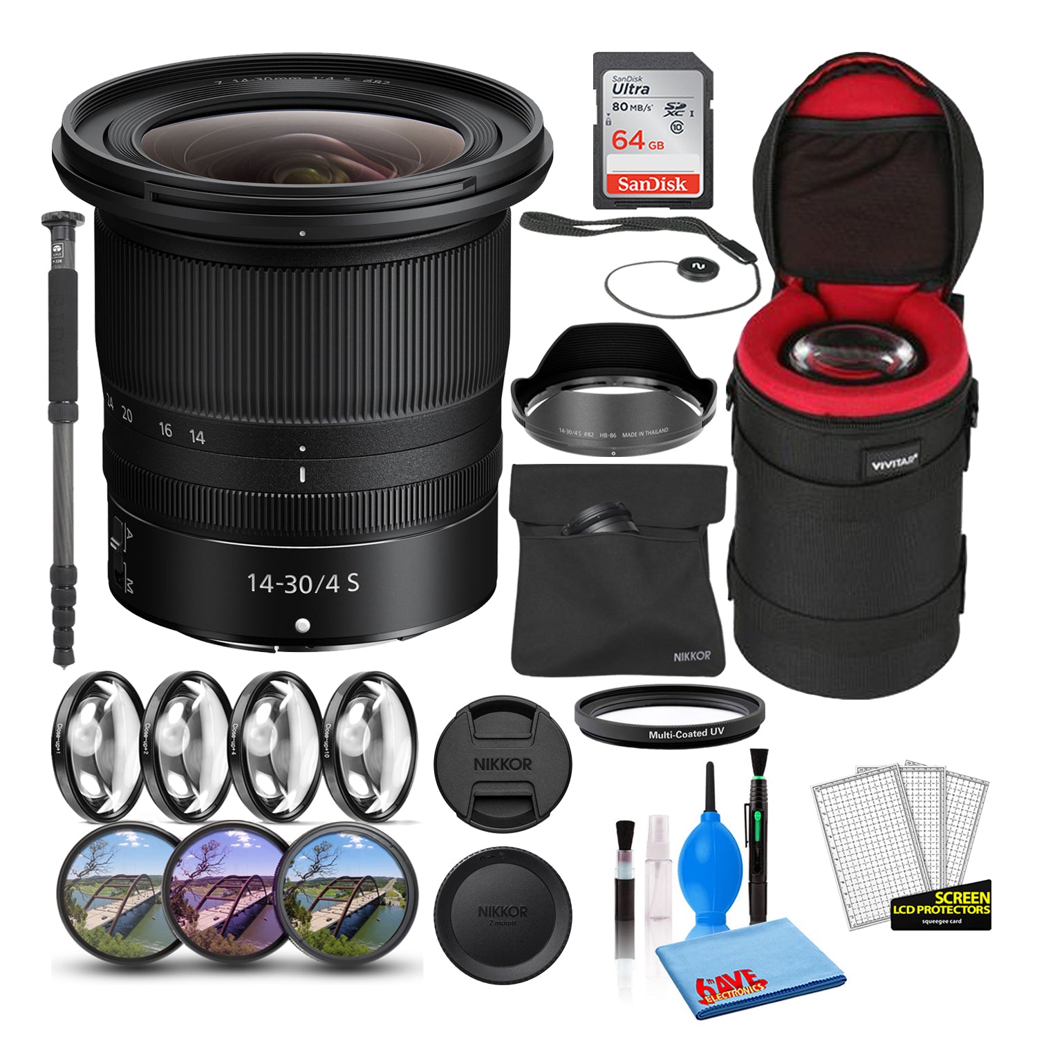 Nikon NIKKOR Z 14-30mm f/4 S Zoom Lens (20070) Intl Model Bundle + 64GB SD Card