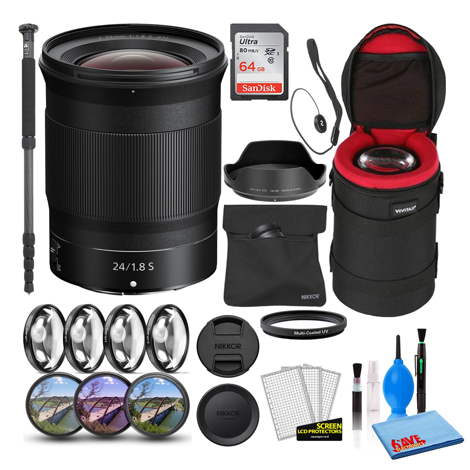 Nikon NIKKOR Z 24mm f/1.8 S Prime Lens 20080 Intl Model Bundle + 64GB SD Card