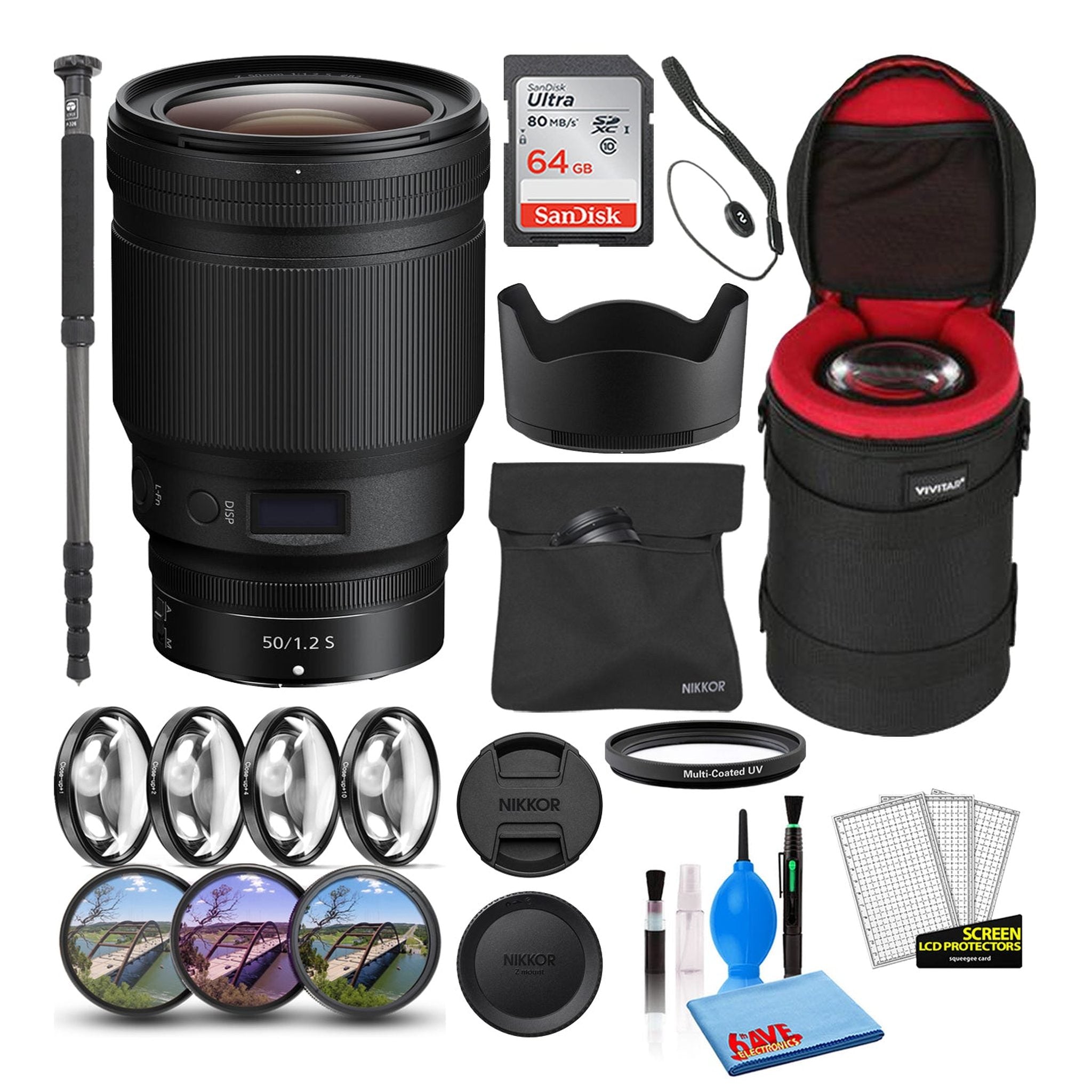 Nikon NIKKOR Z 50mm f/1.2 S Prime Lens 20095 Intl Model Bundle + 64GB SD Card - Reconditioned Nikon