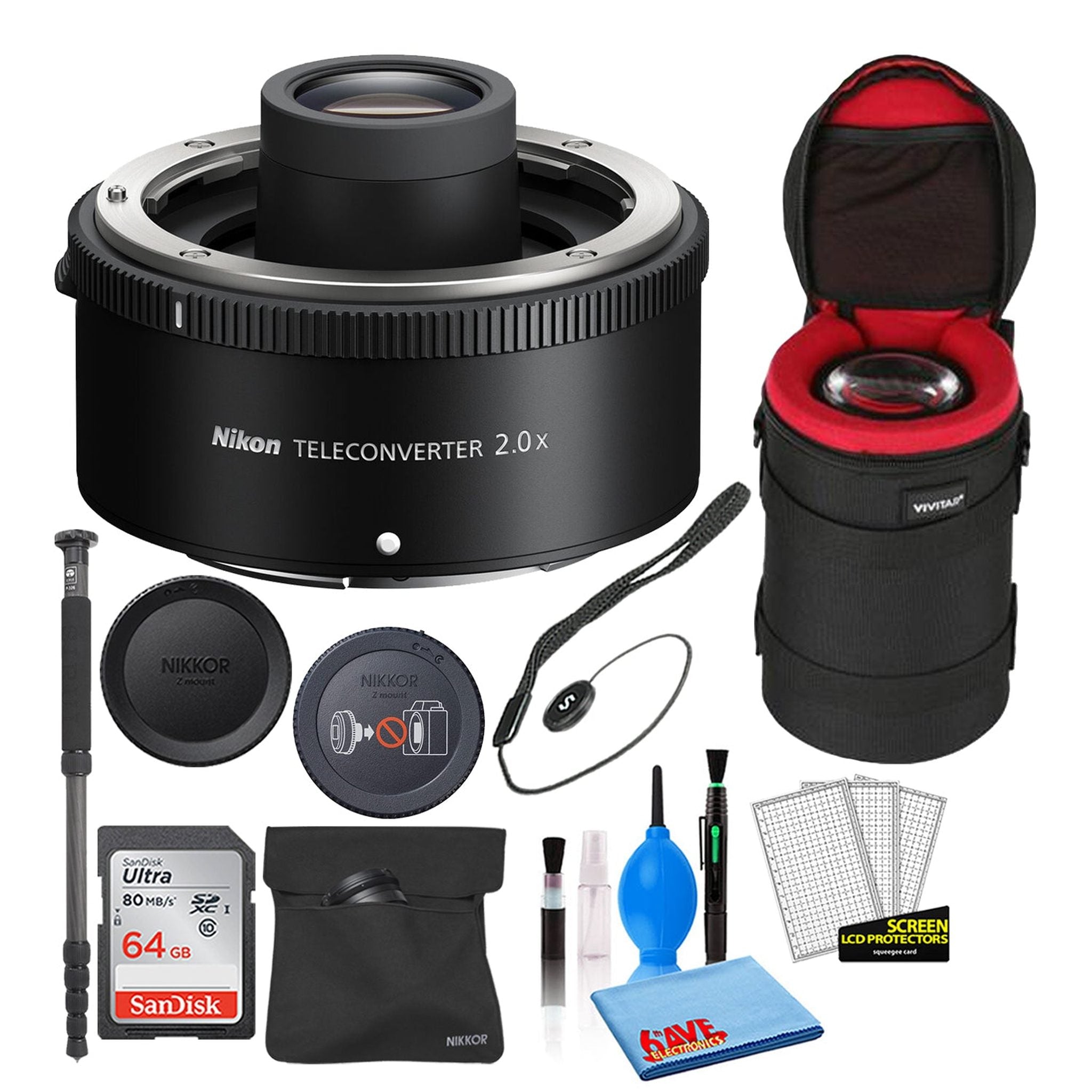 Nikon Z Teleconverter TC-2x Lens 20099 Intl Model Bundle with 64GB SD Card - Reconditioned Nikon