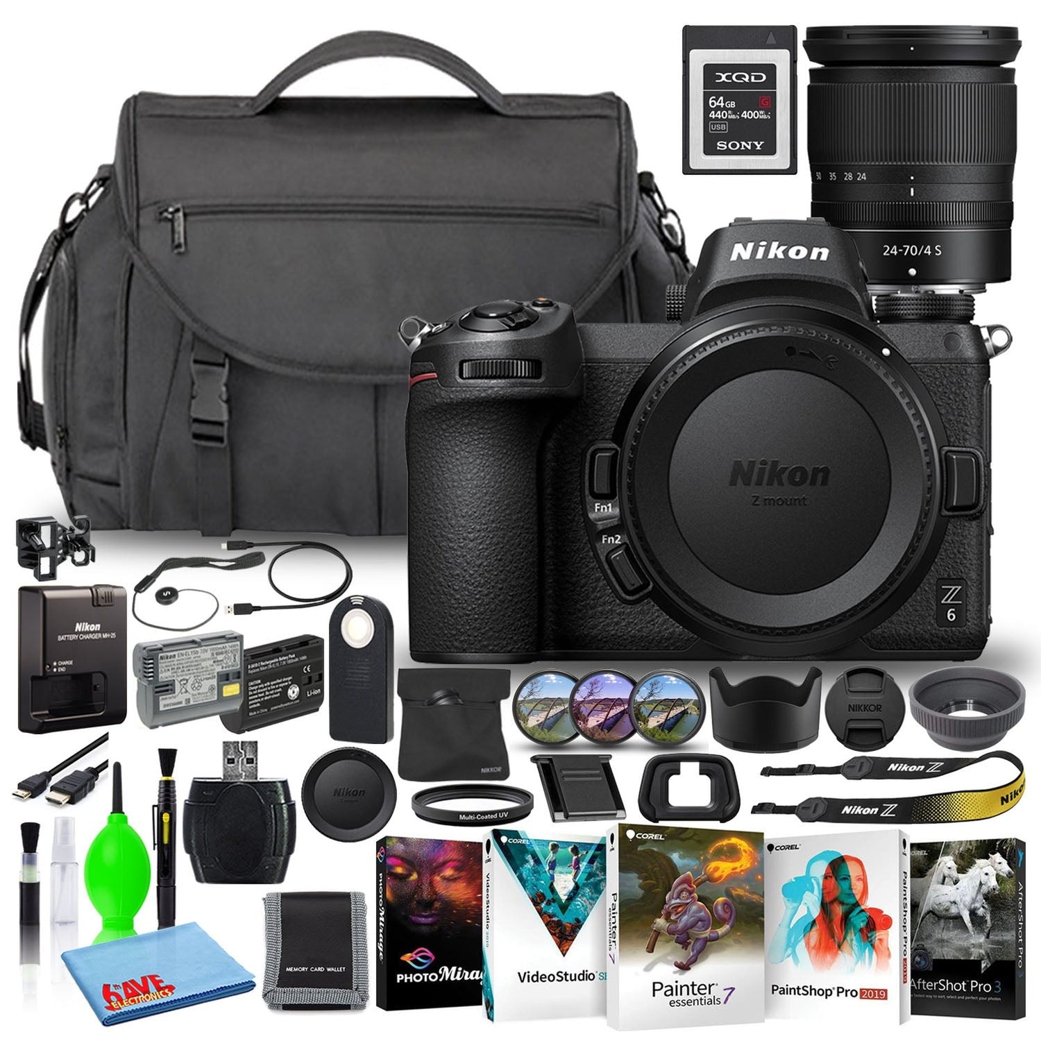 Nikon Z6 Mirrorless Camera + 24-70mm Lens (1598) + XQD Card + Software (Intl)