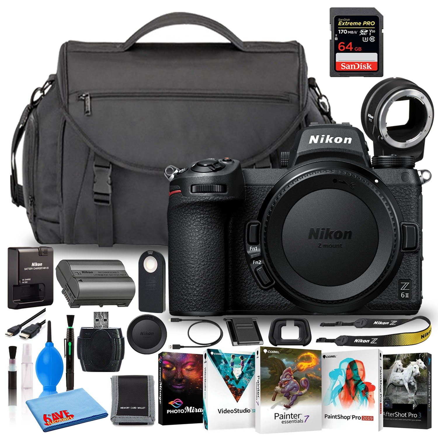 Nikon Z 6II Mirrorless Camera (Body Only) (International) 64GB SD + FTZ Bundle
