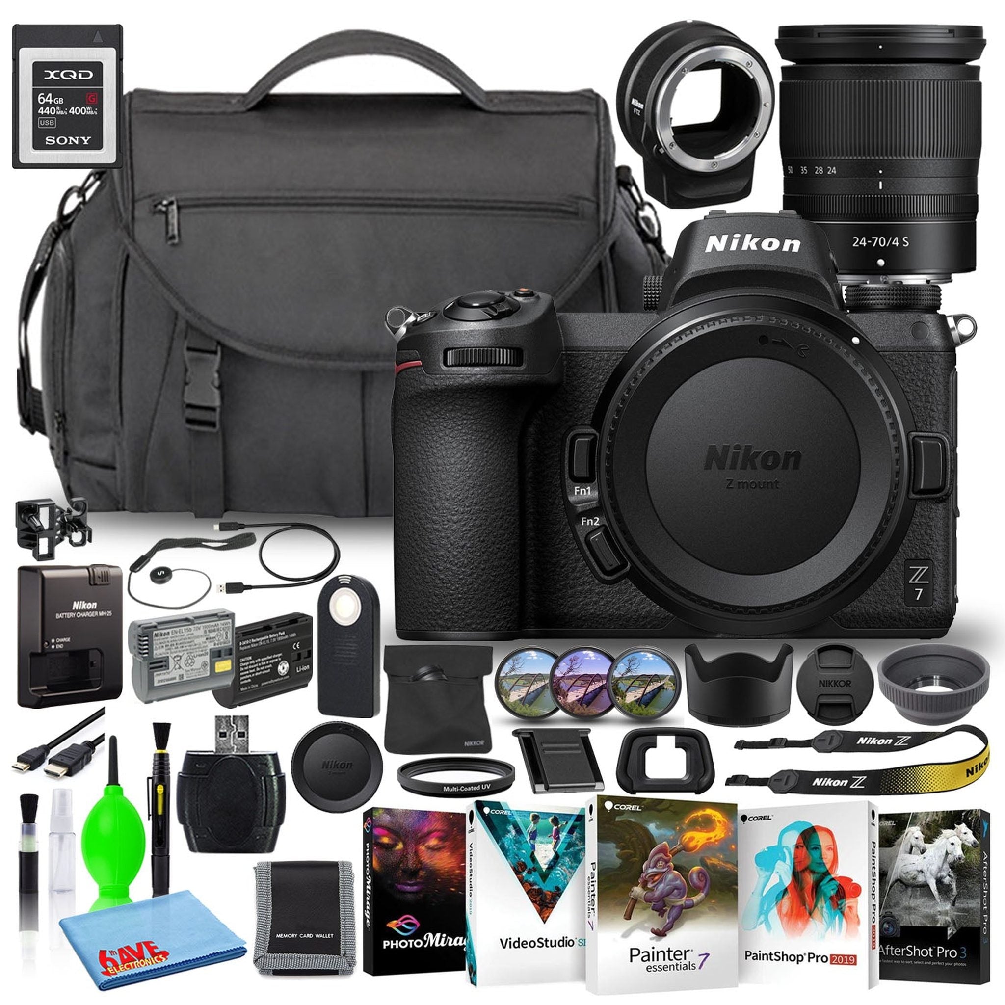 Nikon Z7 Mirrorless Camera + 24-70mm Lens 1594 + XQD Card + FTZ Adapter Intl - Reconditioned Nikon
