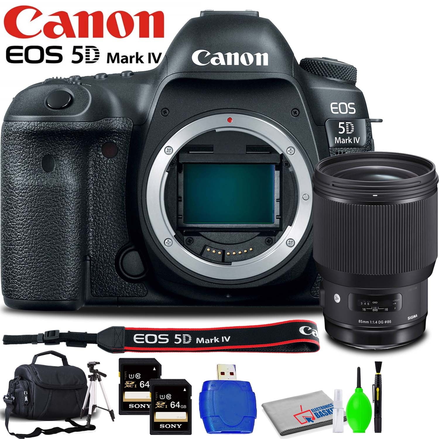 Canon EOS 5D Mark IV DSLR Camera (Body Only) Accessory Bundle with Sigma 85mm f/1.4 Lens, Tripod, LCD Screen Protector