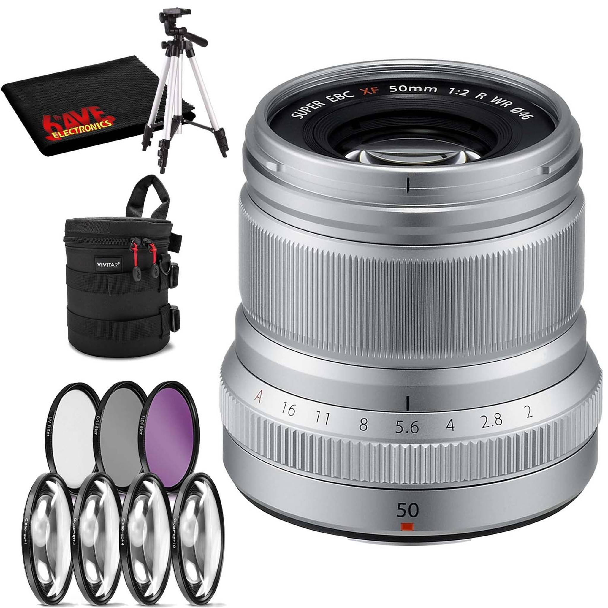 FUJIFILM XF 50mm f/2 R WR Lens Silver with All Inclusive Accessory Kit