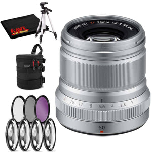 FUJIFILM XF 50mm f/2 R WR Lens Silver with All Inclusive Accessory Kit