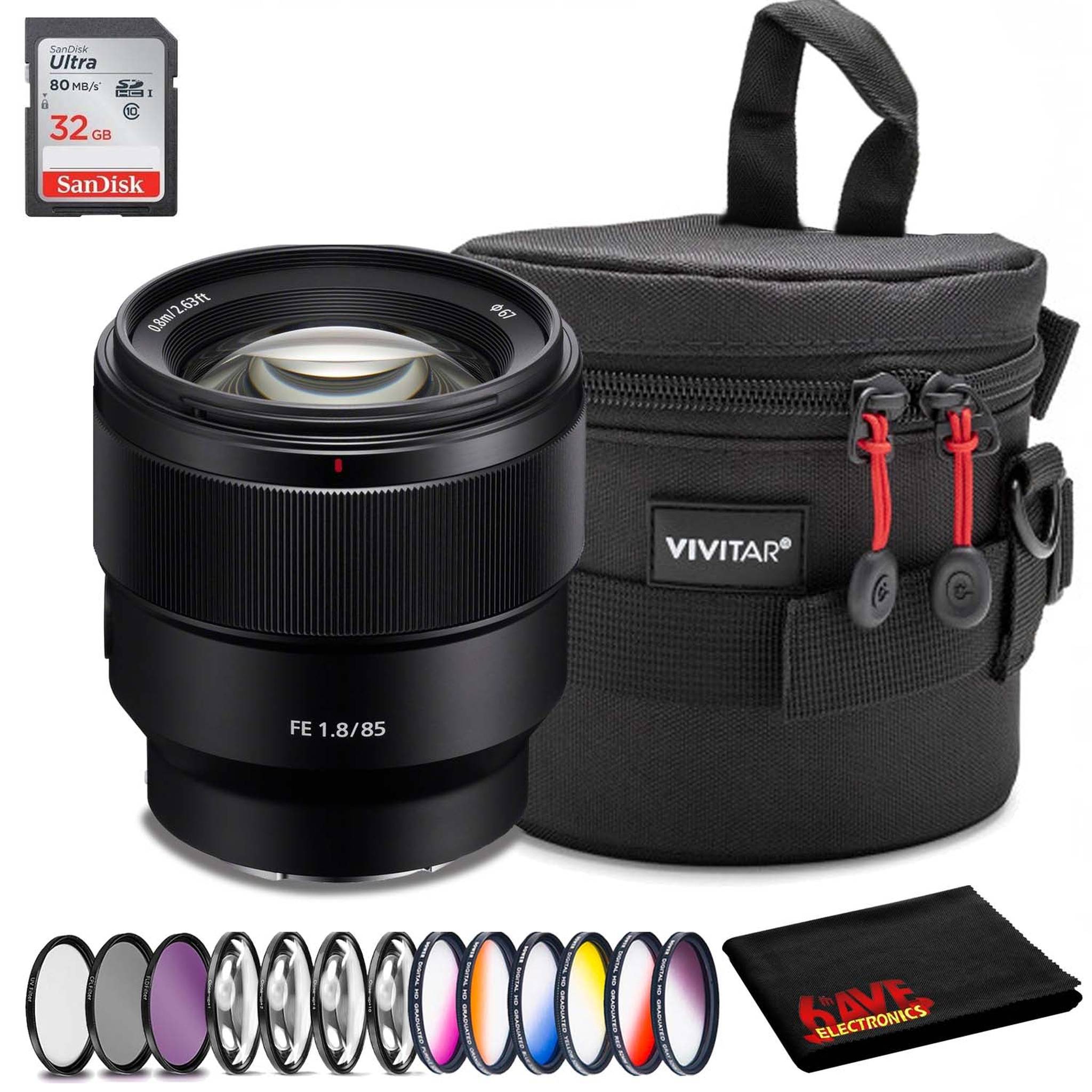 Sony FE 85mm f/1.8 Lens Intl Model Accessory Kit Bundle