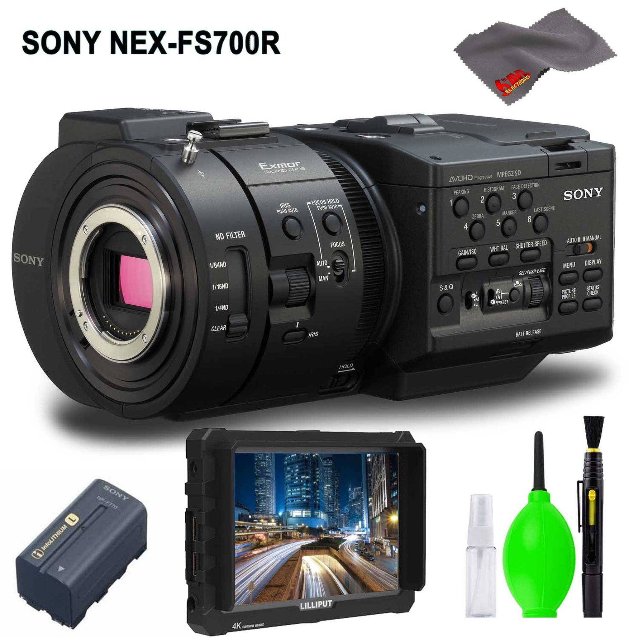 Sony NEX-FS700R Super 35 Camcorder Body Only Accessory Bundle with 7" Monitor and Cleaning Kit