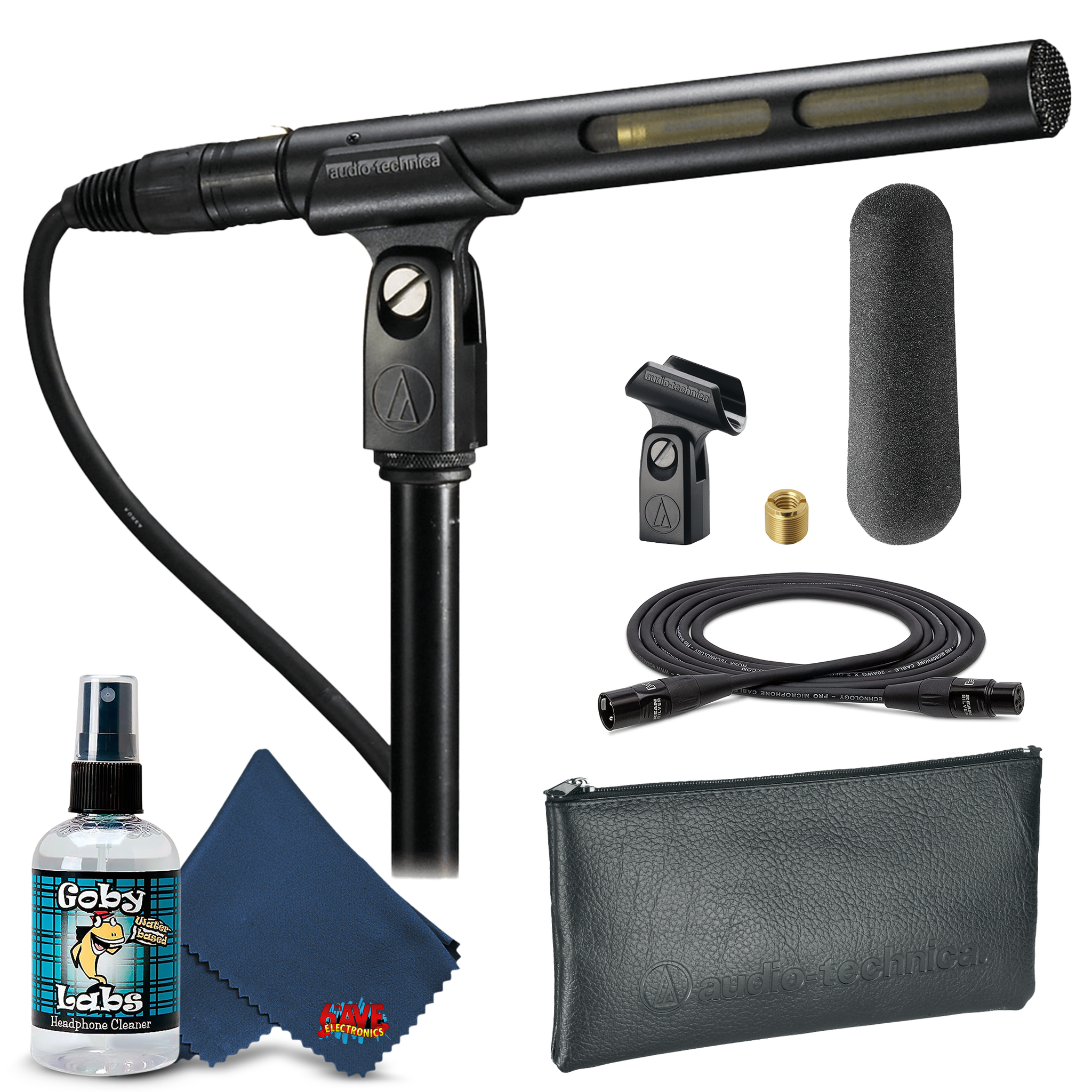 Audio-Technica AT875R Line Gradient Shotgun Condenser Microphone with 10 Ft XLR Cable, Windscreen, Protective Pouch, Stand Clamp, Threaded Adapter, and 6Ave Cleaning Kit