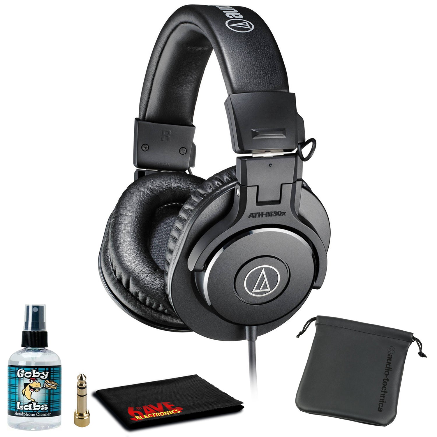 Audio-Technica ATH-M30x Closed Back Headphones with Pouch and Cleaning Kit