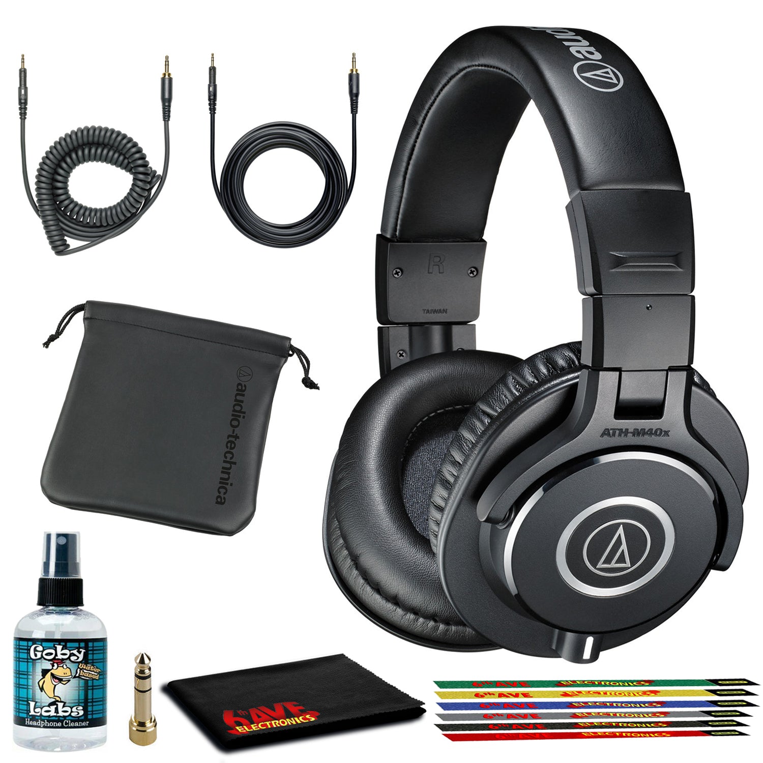 Audio-Technica ATH-M40x Closed Back Headphones with Cables and Cleaning Kit