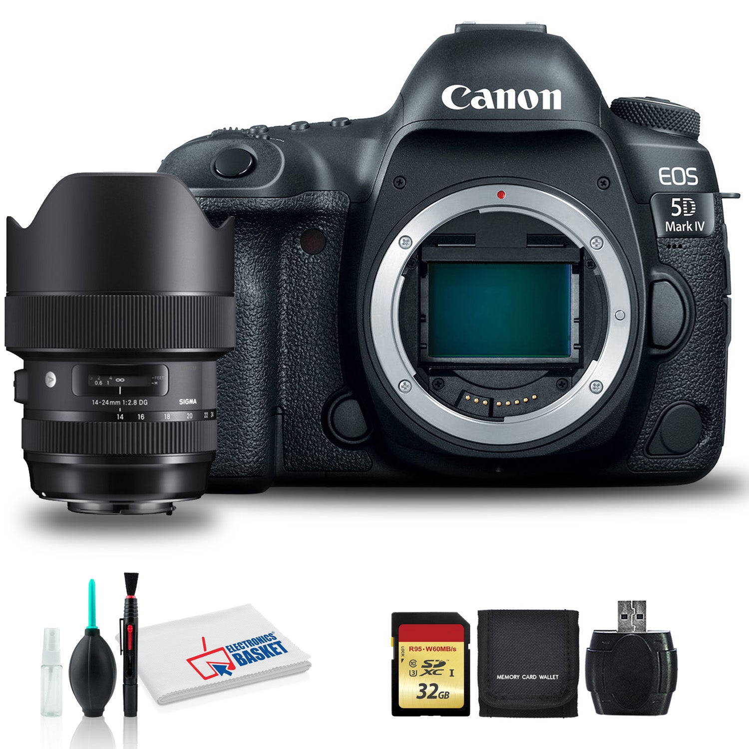 Canon EOS 5D Mark IV DSLR Camera with Sigma? ?14-24mm f/2.8 DG HSM Art Lens, Lens Cleaning Kit, 32GB Memory Kit (Intl Model)