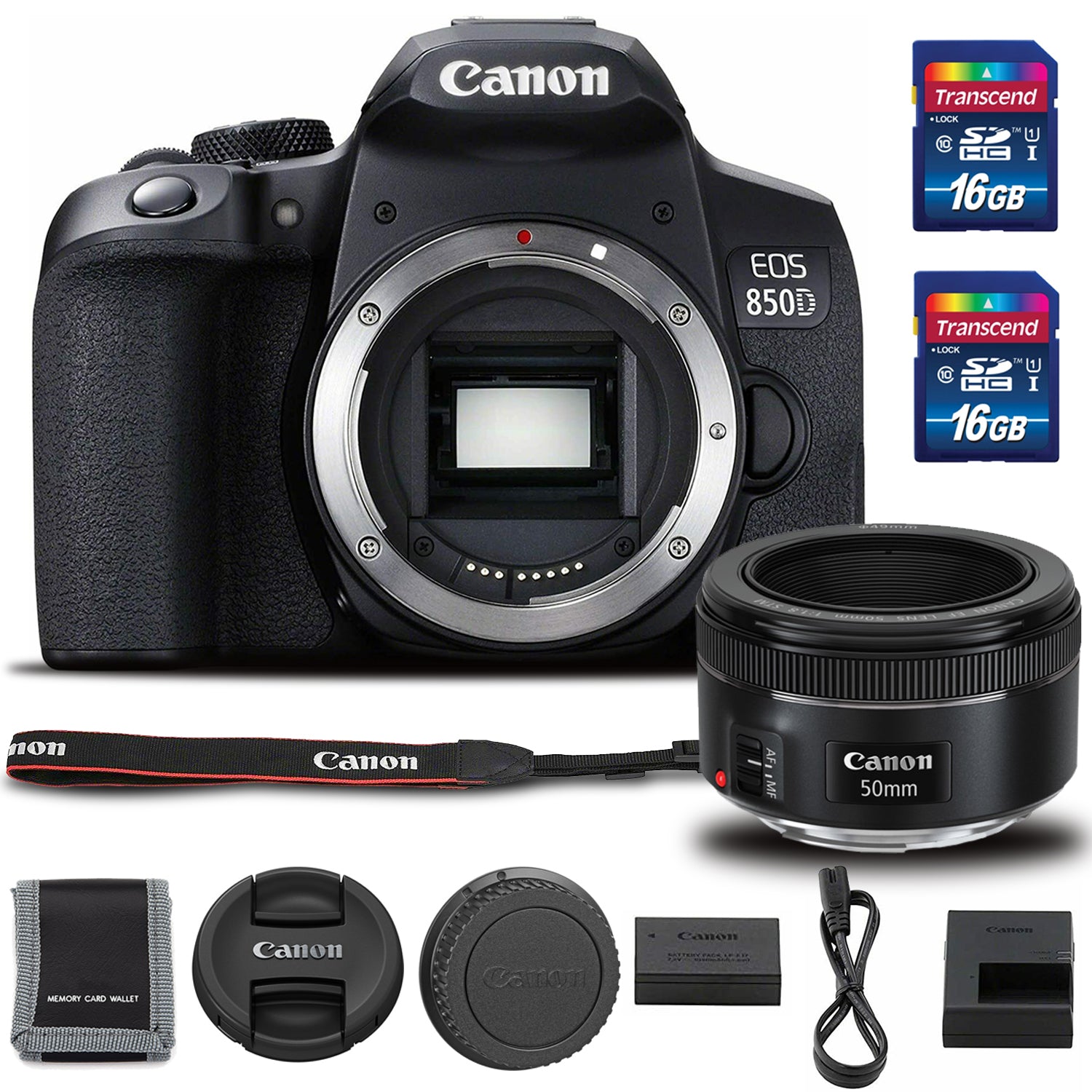Canon EOS 850D DSLR Camera with 50mm F 1.8 STM Lens (Intl Model) + Cleaning Kit + (2)16GB SD Cards