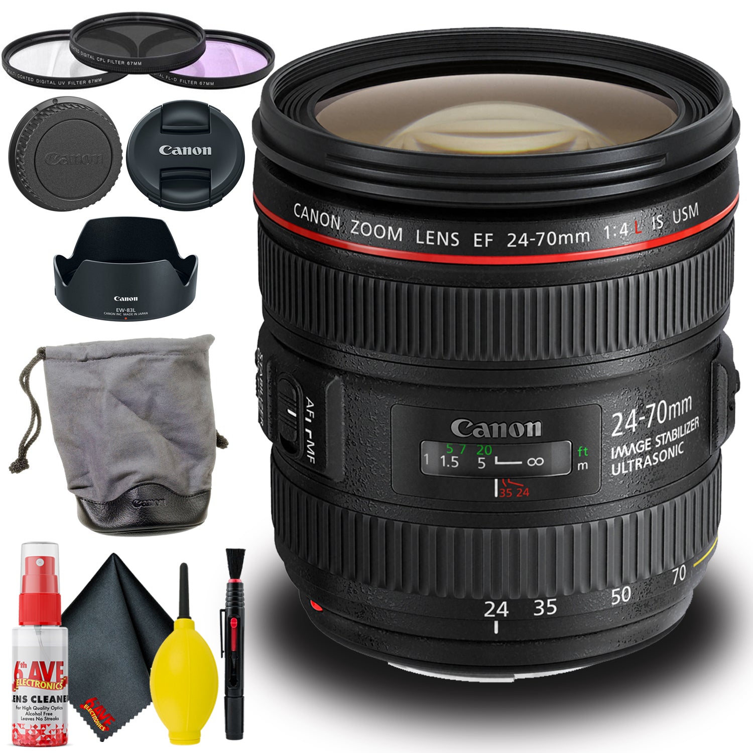 Canon EF 24-70mm f/4L IS USM Lens (Intl Model) with Cleaning Kit + Filter Set