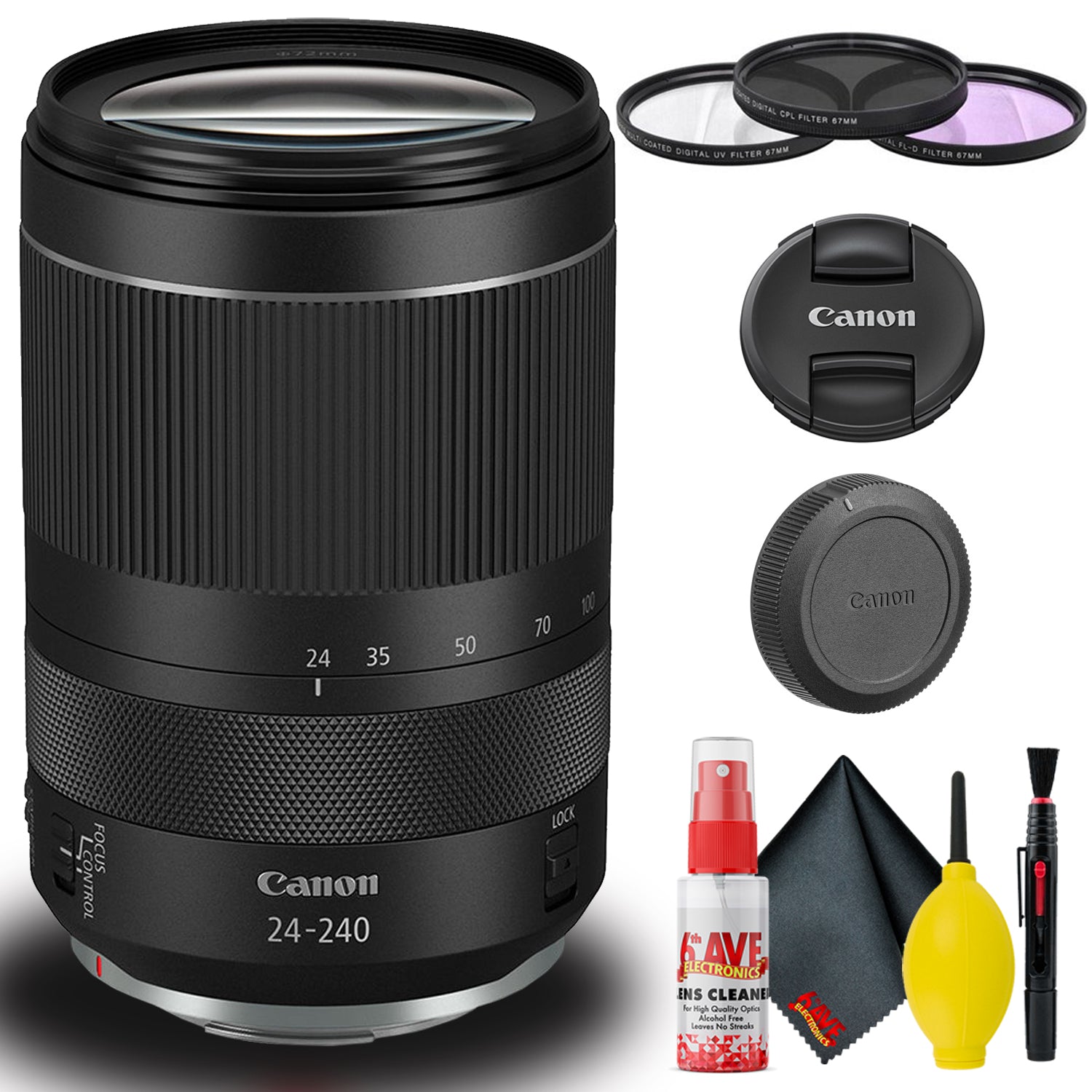 Canon RF 24-240mm IS USM Lens (Intl Model) Kit with Filter Set + Cleaning Kit Bundle