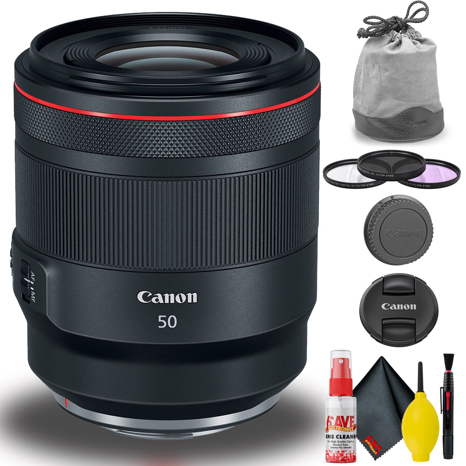 Canon RF 50mm f/1.2L USM Lens (Intl Model) Bundle with Filters and Cleaning Kit
