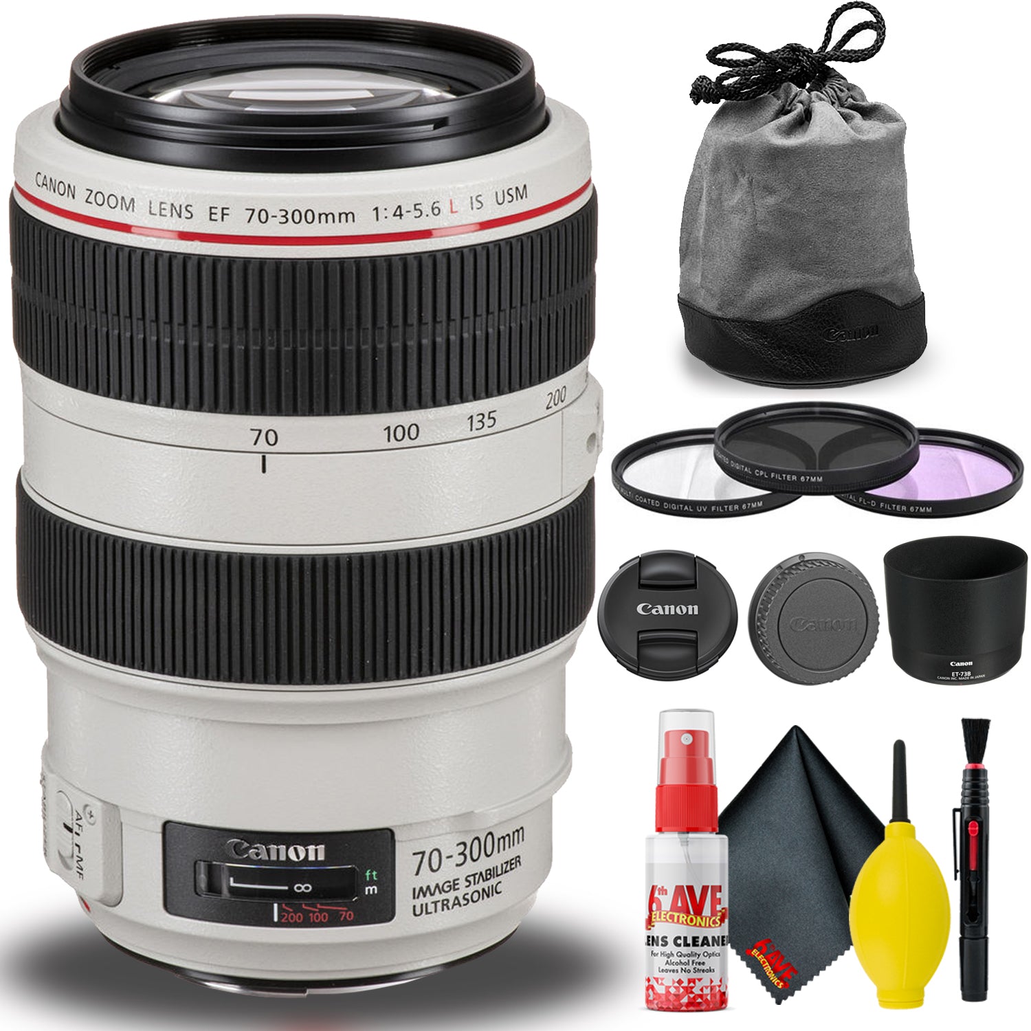 Canon EF 70-300mm f/4-5.6L IS USM Lens Includes Cleaning Kit and Filter Set