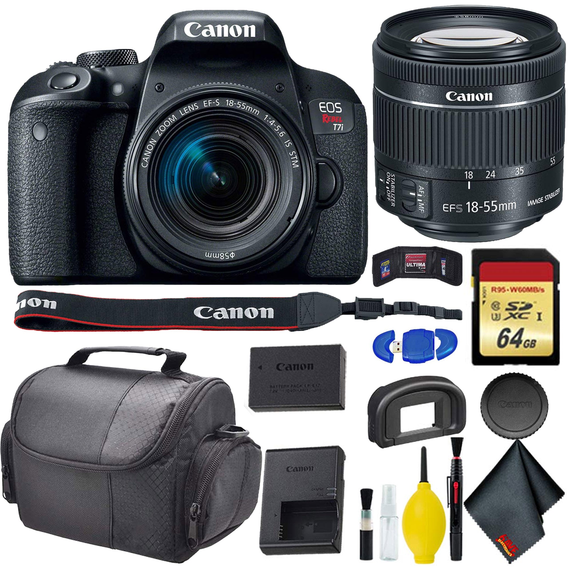 Canon EOS Rebel T7i DSLR Camera with 18-55mm Lens Standard Bundle