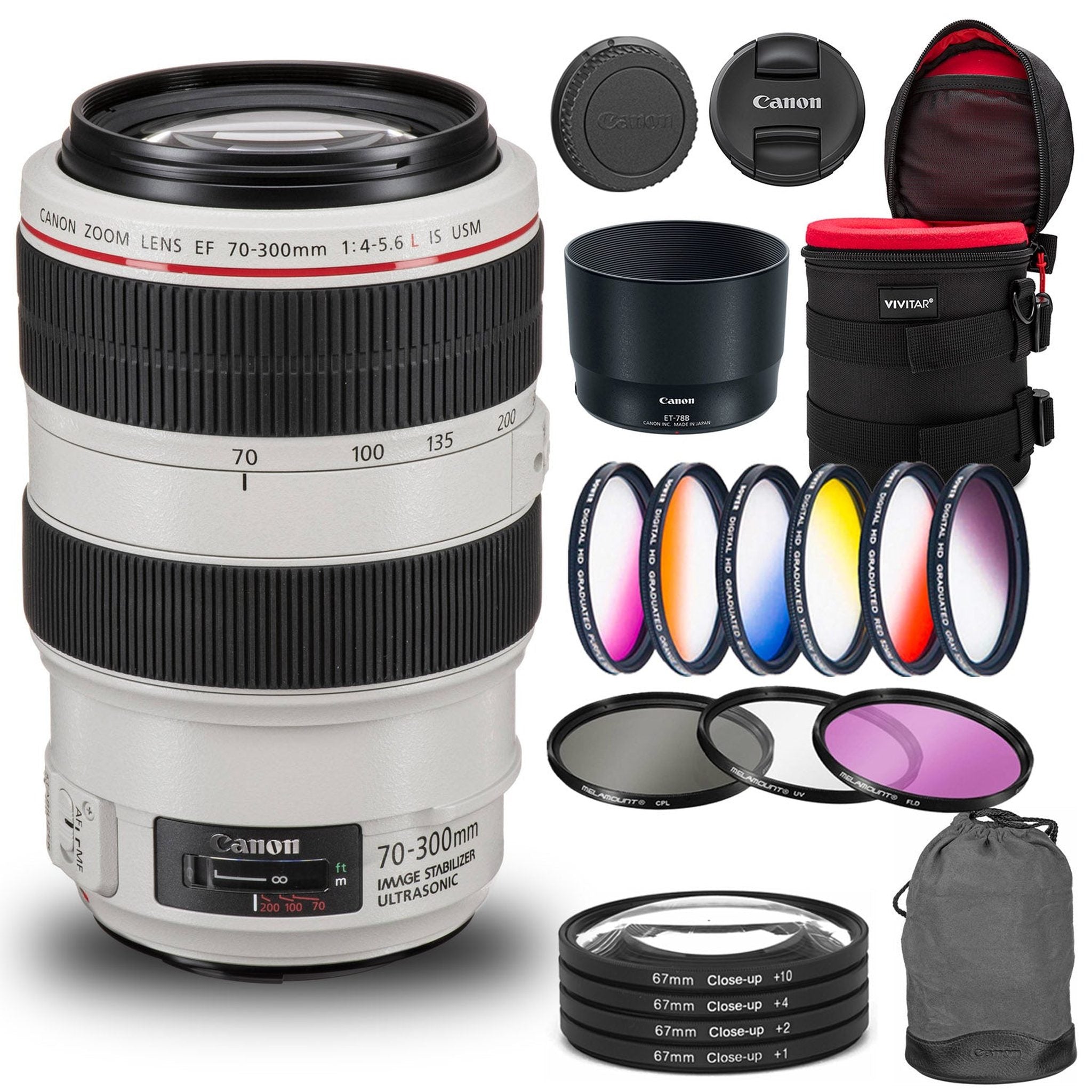 Canon EF 70-300mm f/4-5.6L IS USM Lens Bundle with Cleaning Kit, Filter Kit, and Padded Lens Case International Model - Used Canon