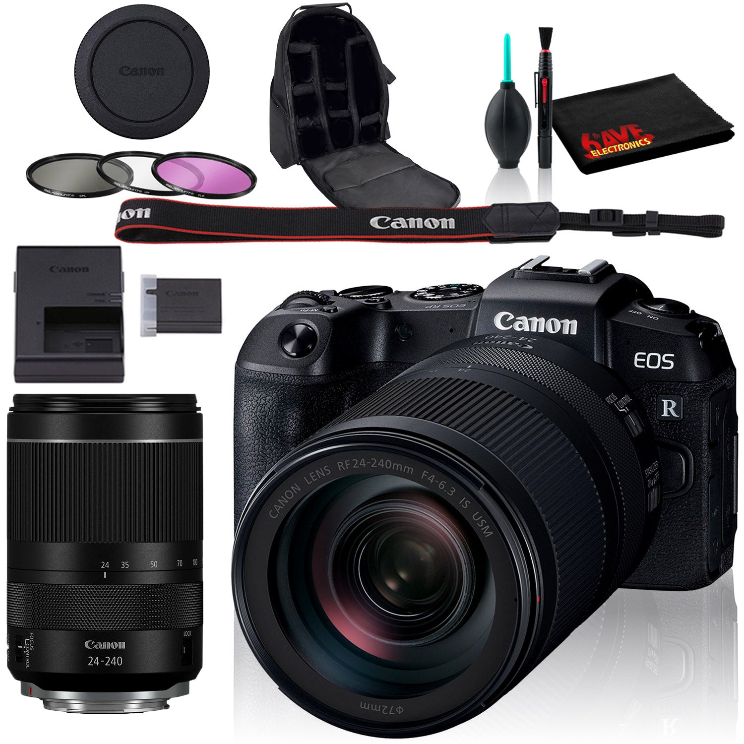 Canon EOS RP Mirrorless Digital Camera with 24-240mm Lens, Backpack Case, Cleaning Kit, and Filter Kit