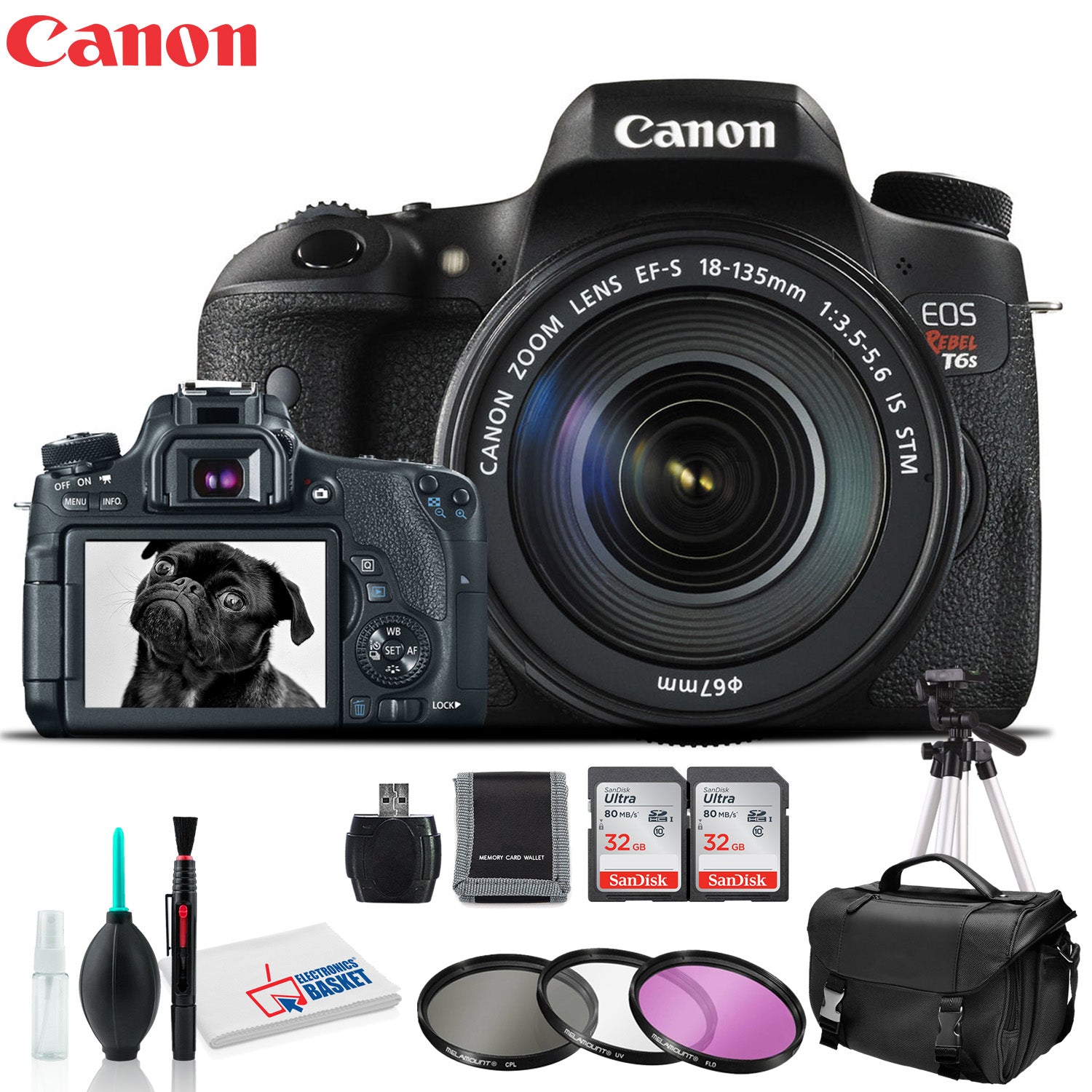 Canon????EOS Rebel T6s DSLR Camera with EF-S 18-135mm f/3.5-5.6 IS STM Lens, Cleaning Kit, Filter Kit, Carry Case, Memory Kit