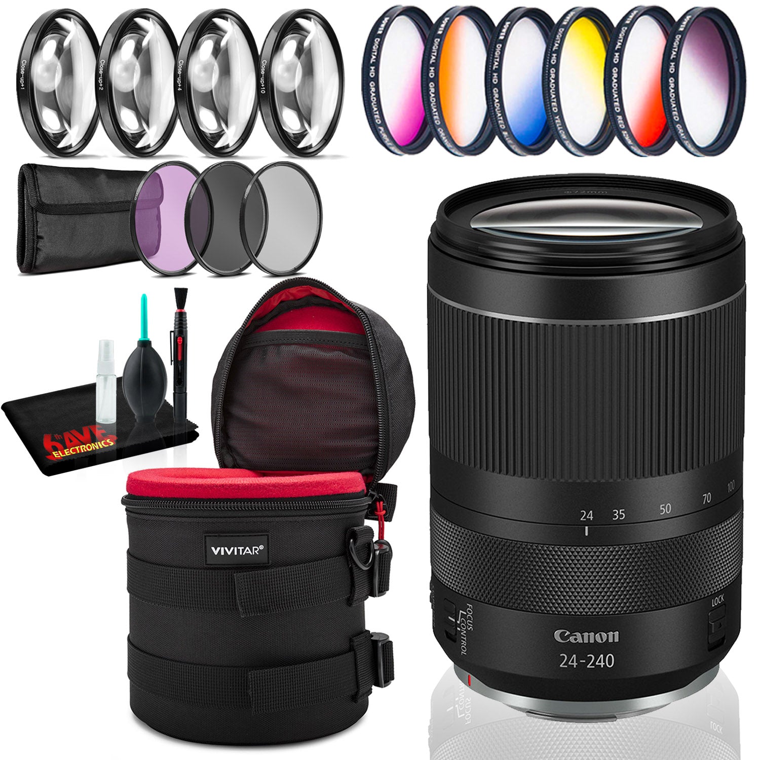 Canon RF 24-240mm f/4-6.3 IS USM Lens (Intl Model) with Lens Case and Filters Bundle