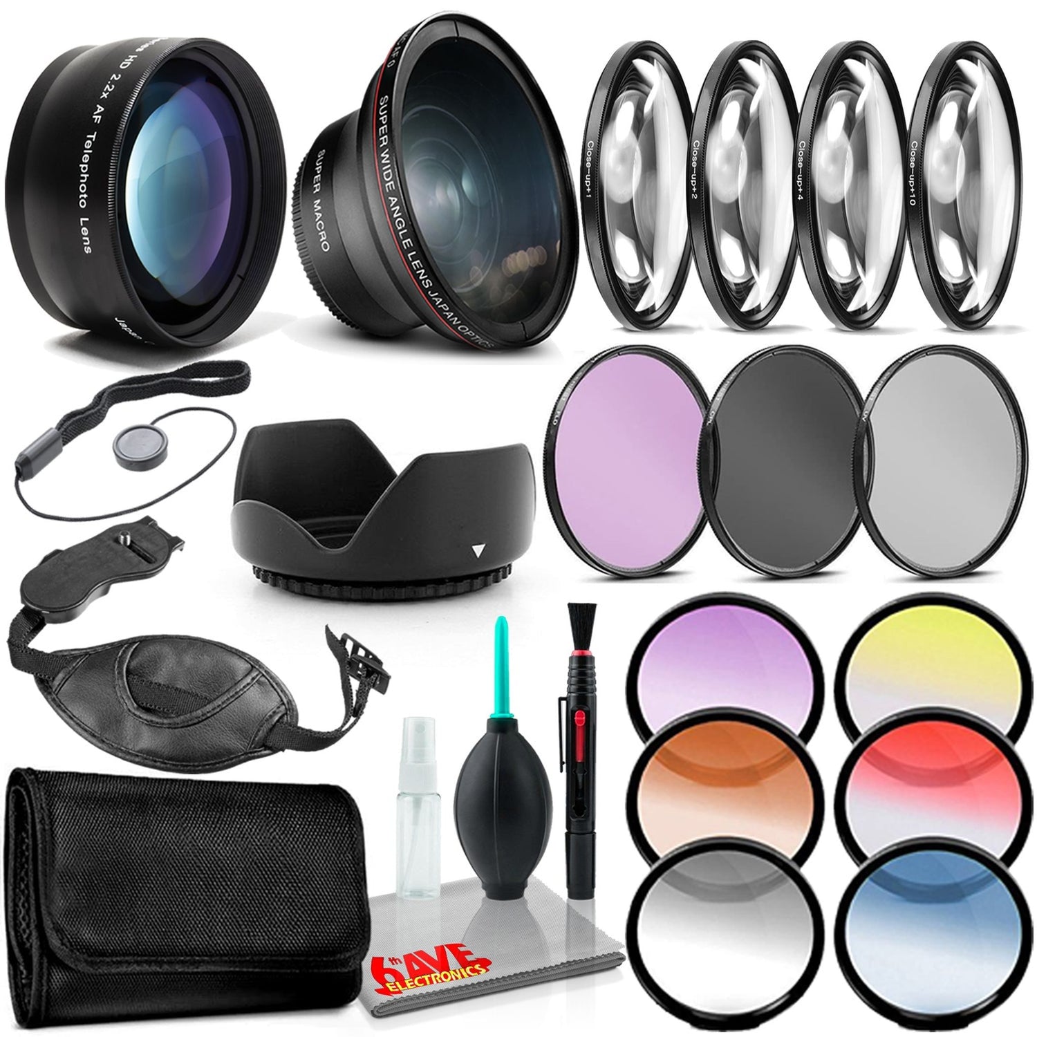 67mm Essential Accessories with Tulip Hood, Close Up Set, Hand Strap Bundle