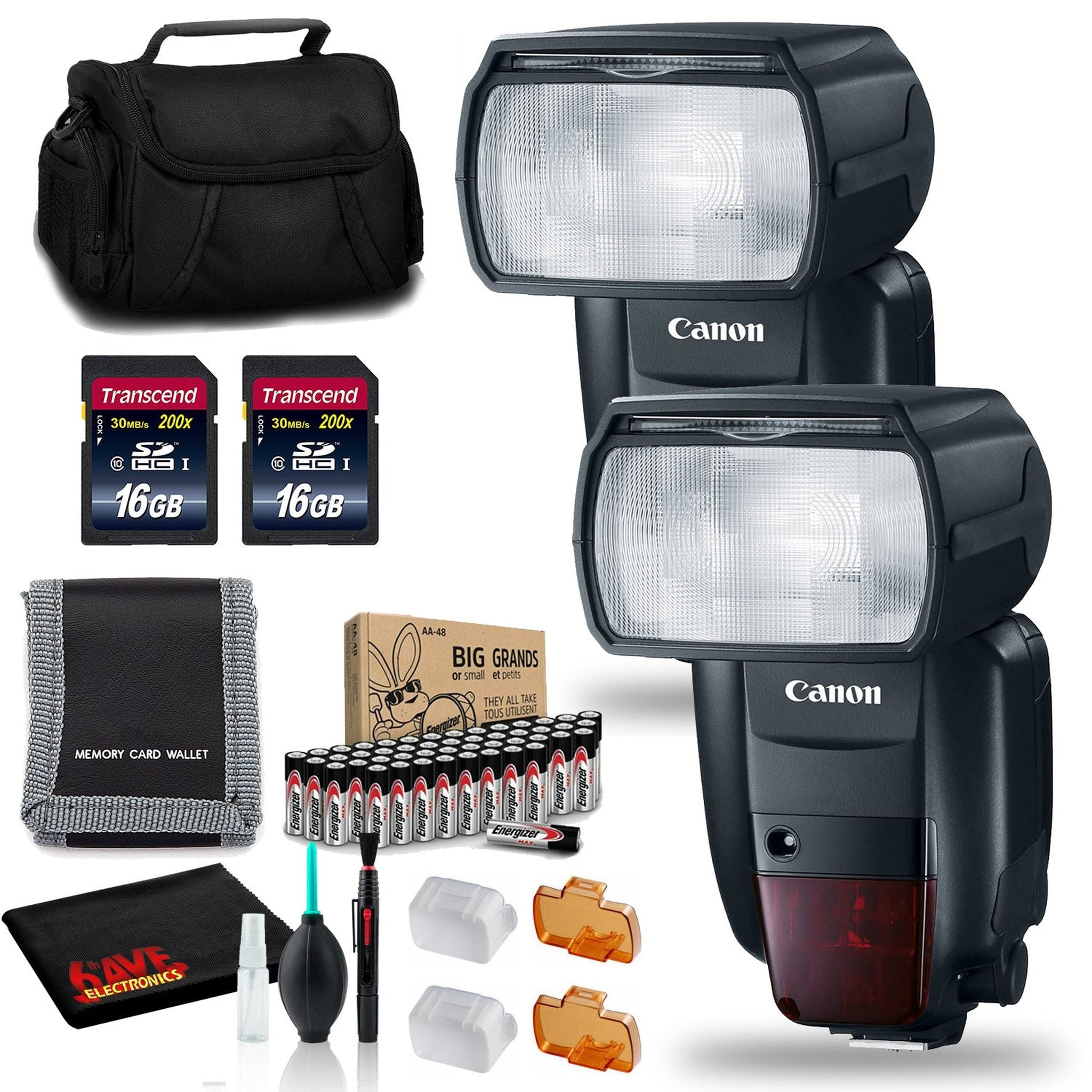 Canon Speedlite 600EX II-RT Intl Model 2Pk with AA Batteries, Bag, and More