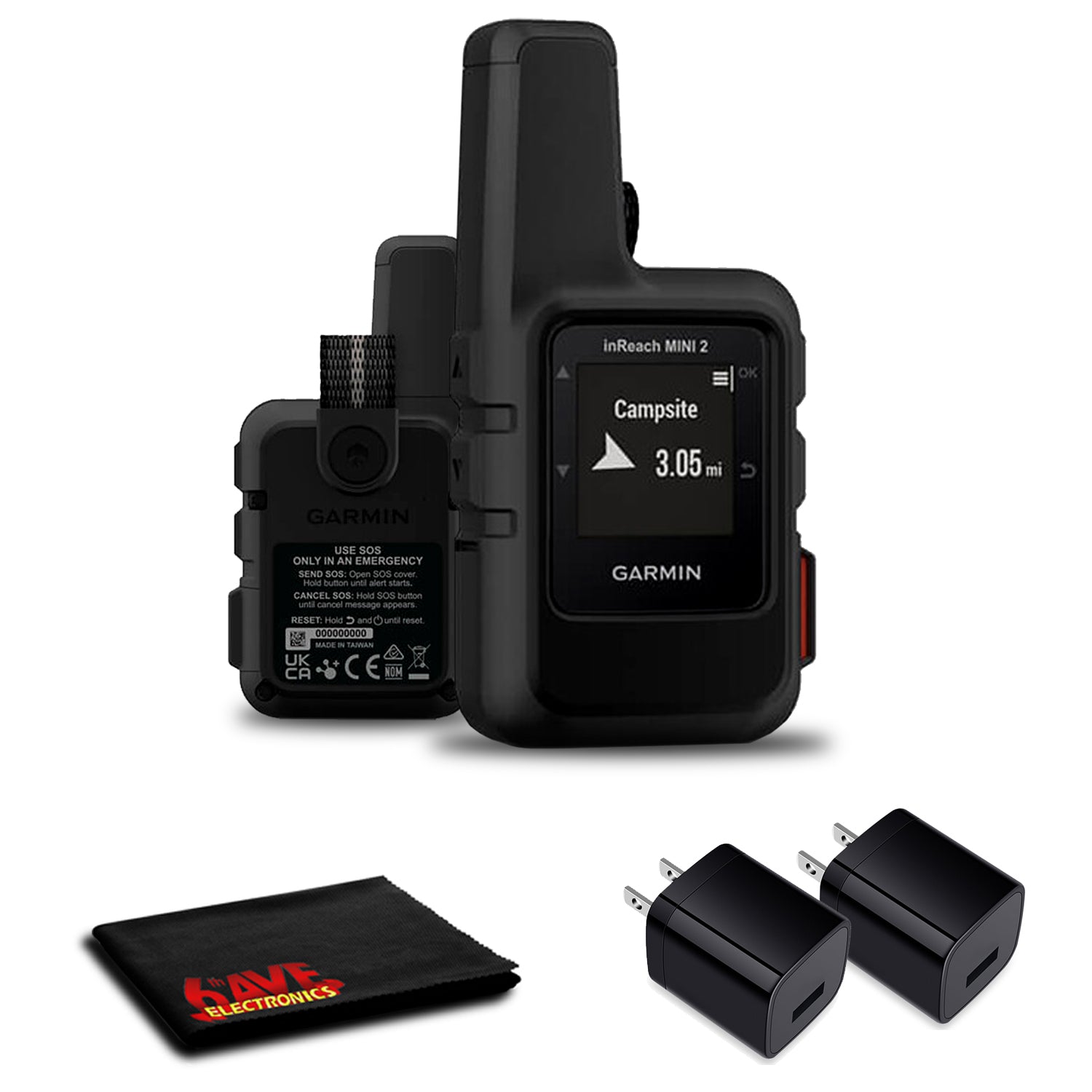 Garmin inReach Mini 2 Satellite Communicator Black with Power Adapters Bundle