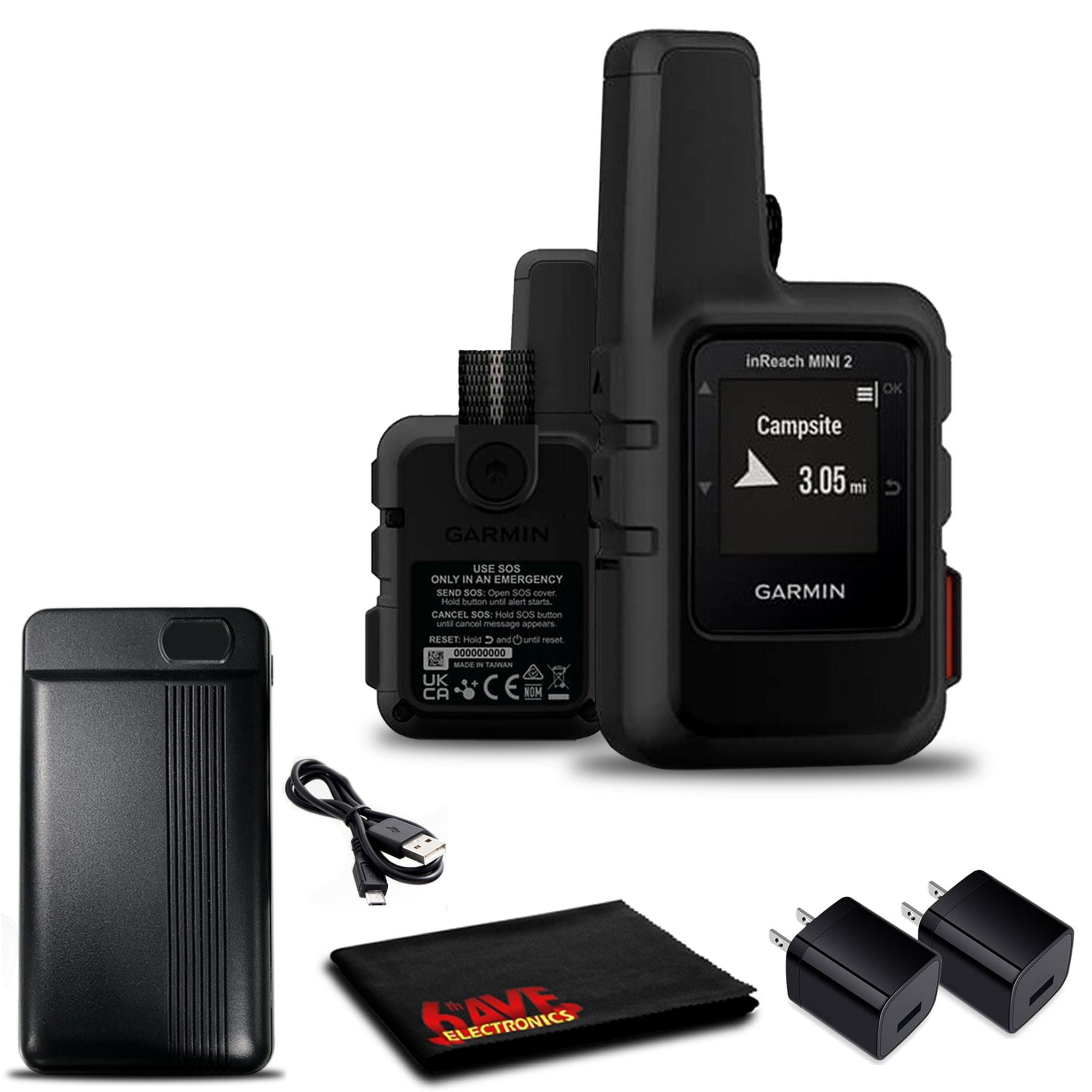 Garmin inReach Mini 2 Satellite Communicator Black with Battery Charger Bundle