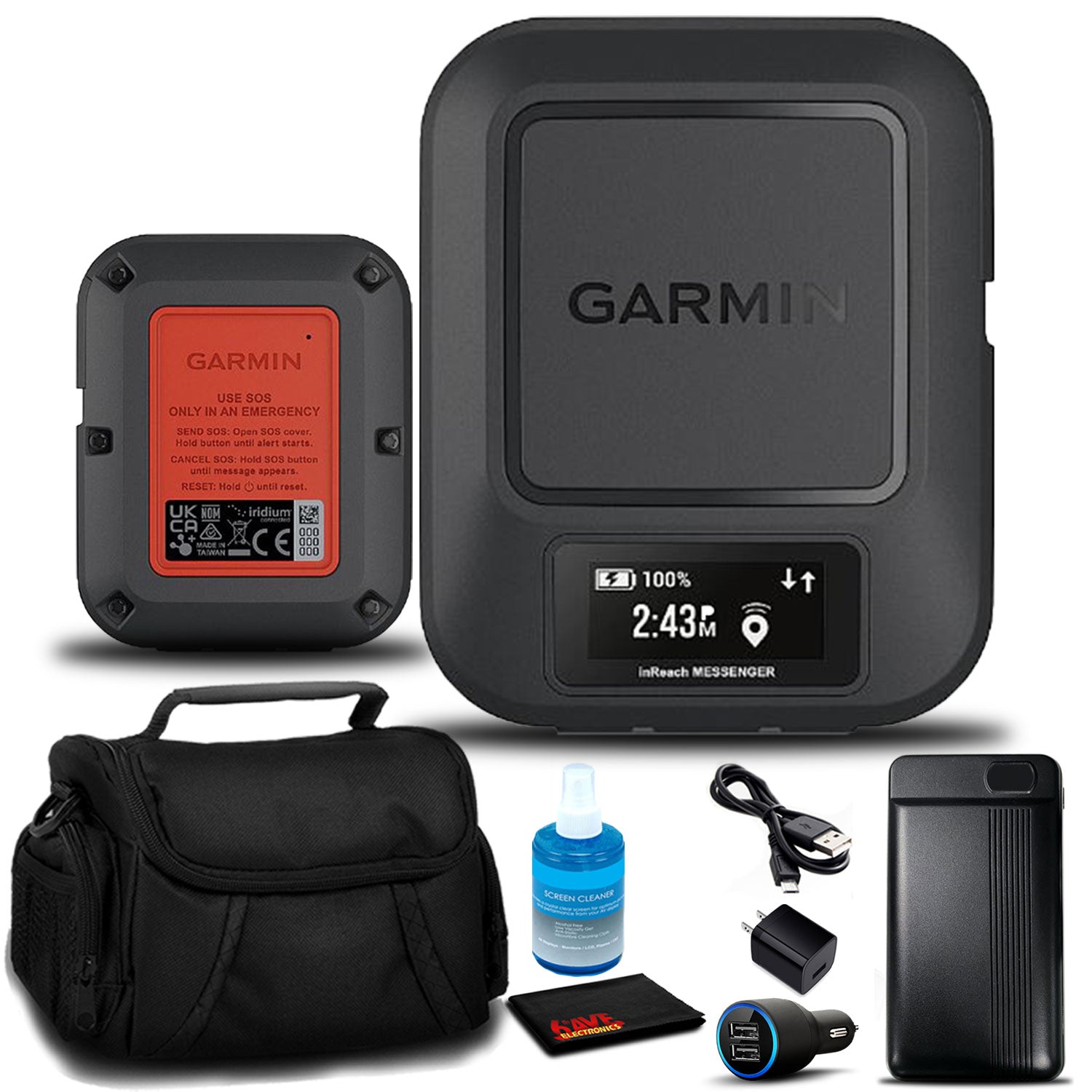 Garmin inReach Messenger GPS with Battery Charger, Bag, and More