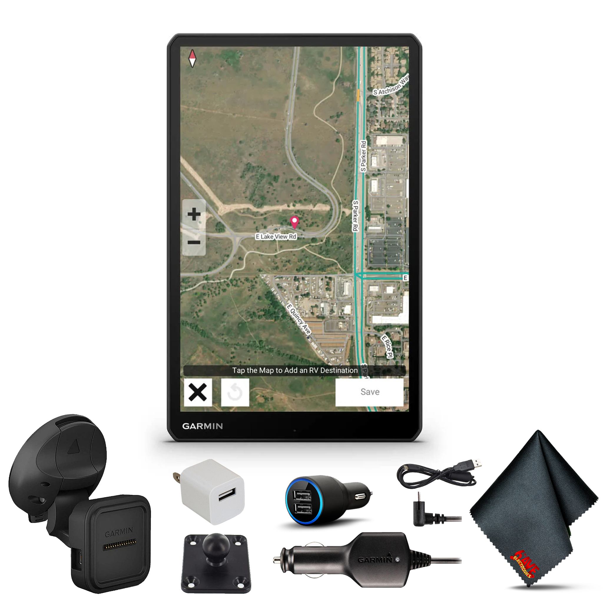 Garmin RV 1095 MT-S with USB Car and Wall Adapters and 6Ave Cleaning Cloth Garmin