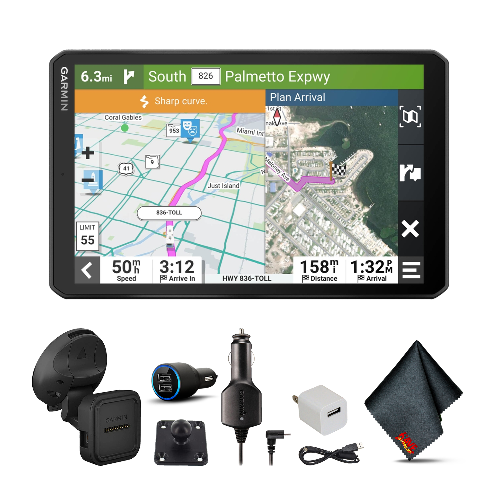 Garmin RV 895 MT-S with USB Car and Wall Adapters and 6Ave Cleaning Cloth Garmin