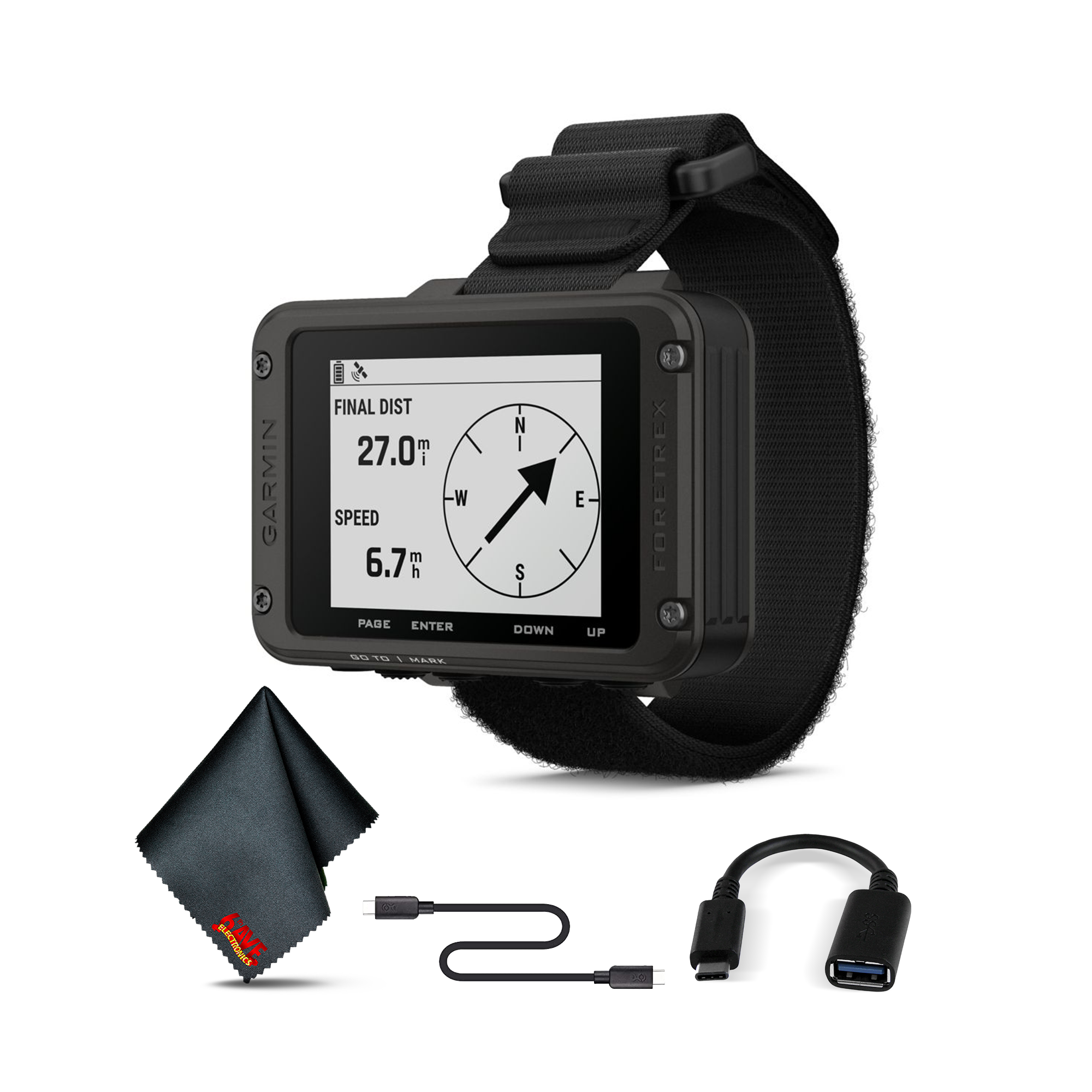 Garmin Foretrex 801 with USB-C Adapter and 6Ave Cleaning Cloth