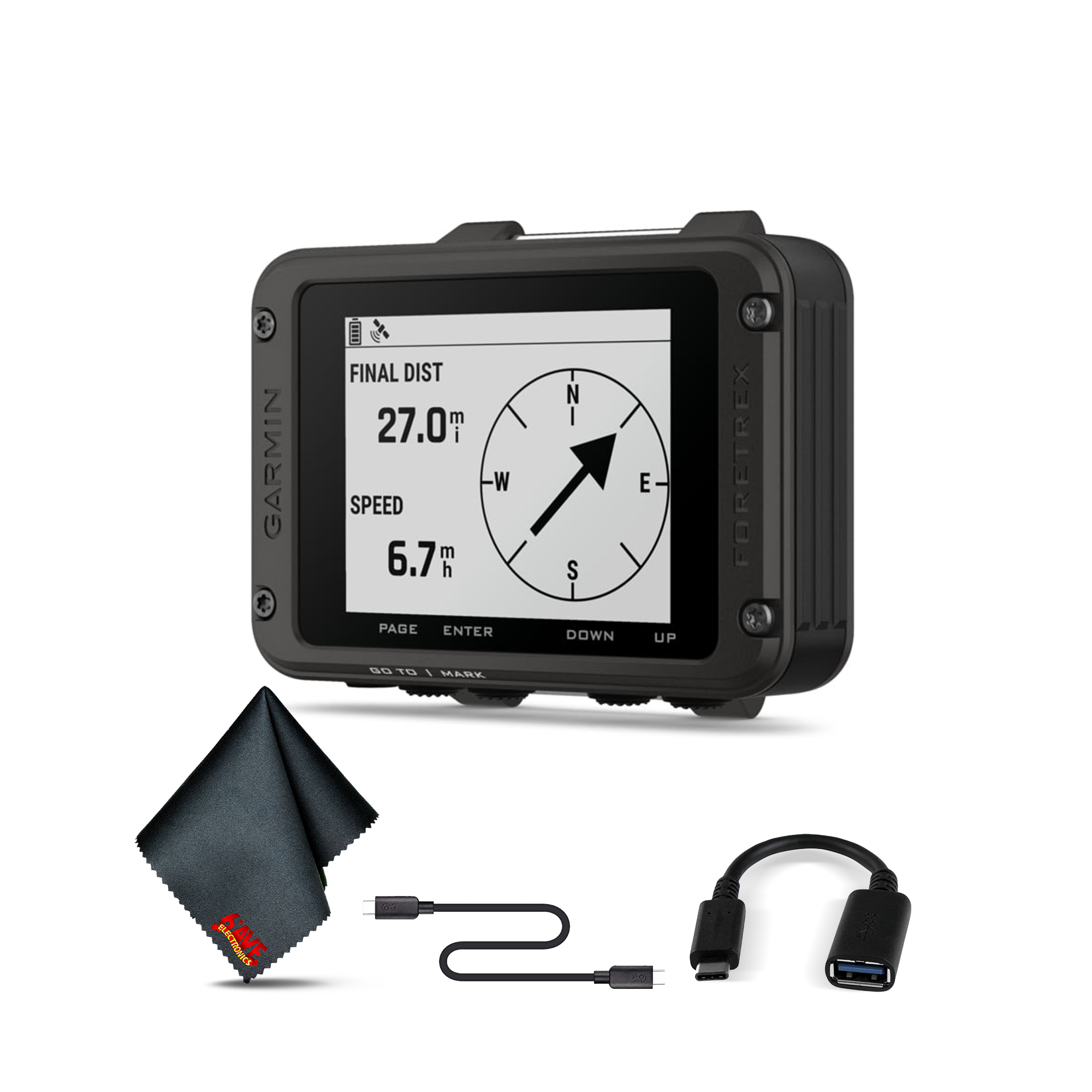 Garmin Foretrex 801 No Strap with USB-C Adapter and 6Ave Cleaning Cloth